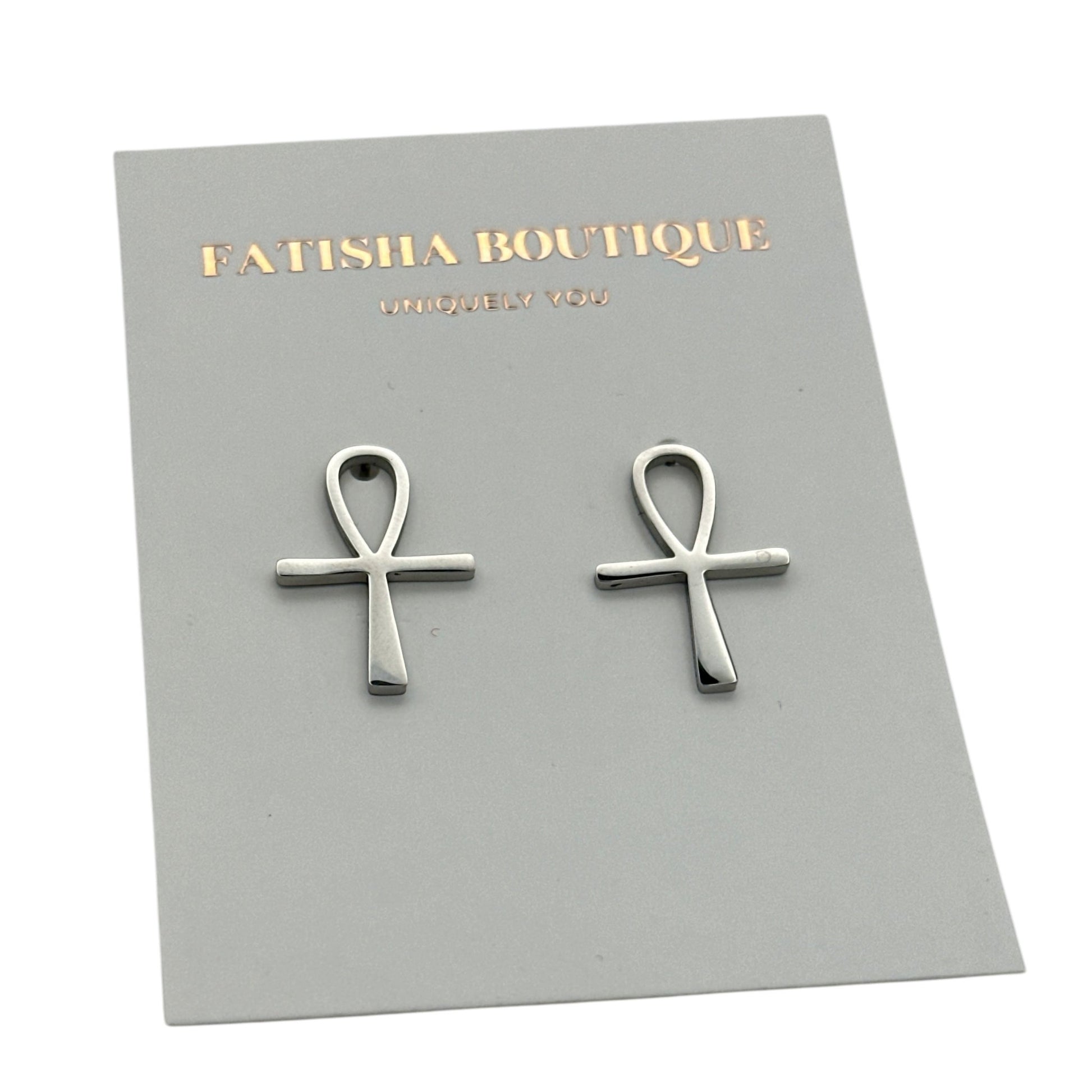 Small Stainless Steel Ankh Cross Stud Earrings - Fatisha Boutique