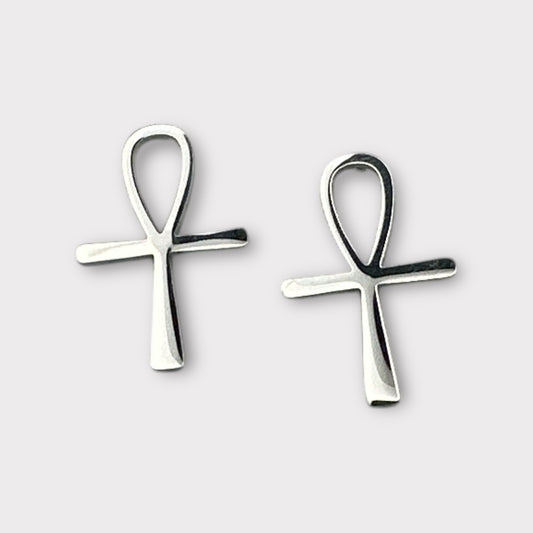Small Stainless Steel Ankh Cross Stud Earrings - Fatisha Boutique
