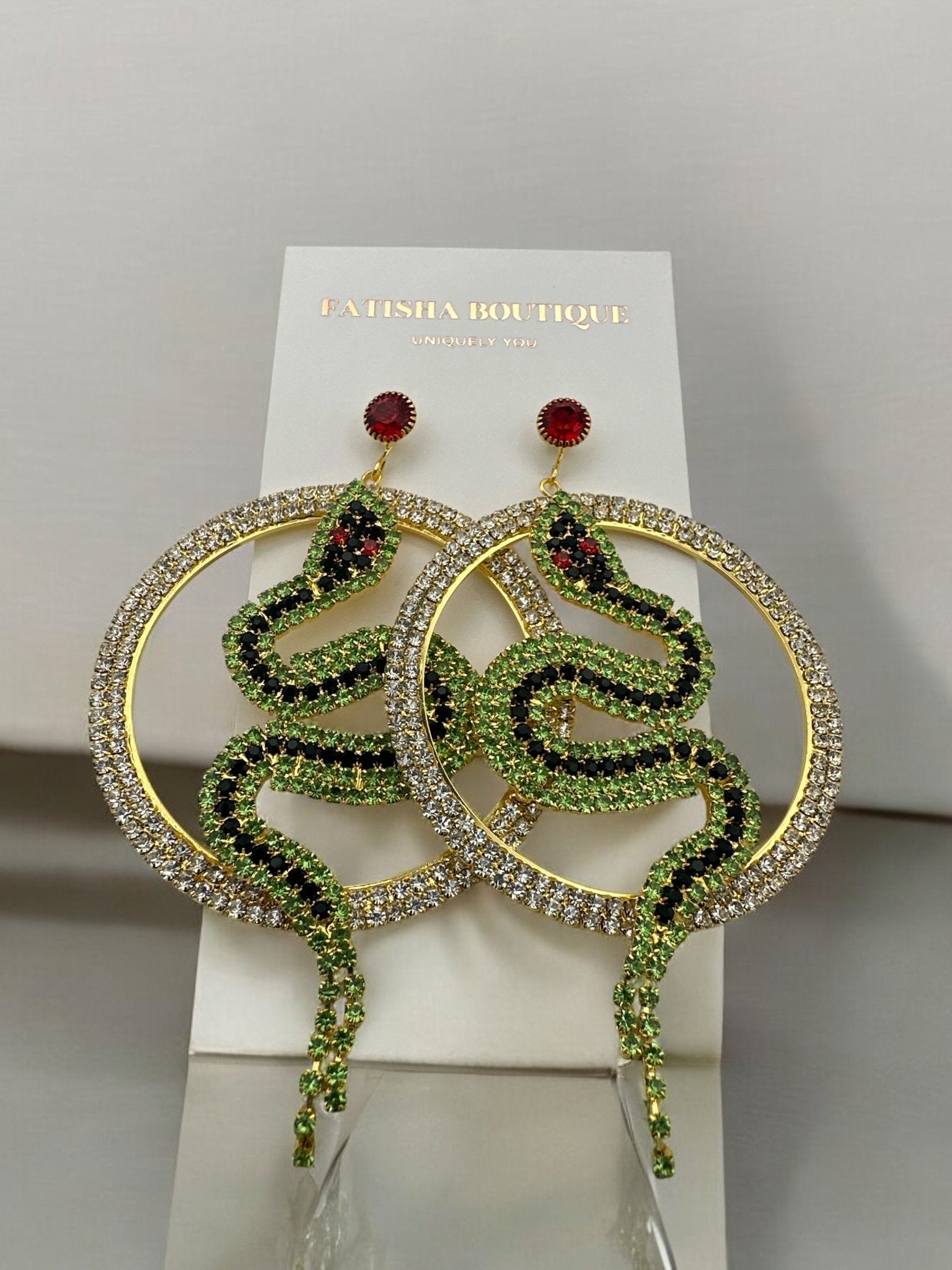 Snake Hoop Earrings - Statement Crystal Snake Design - Fatisha Boutique
