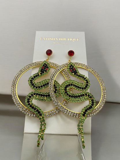 Snake Hoop Earrings - Statement Crystal Snake Design - Fatisha Boutique