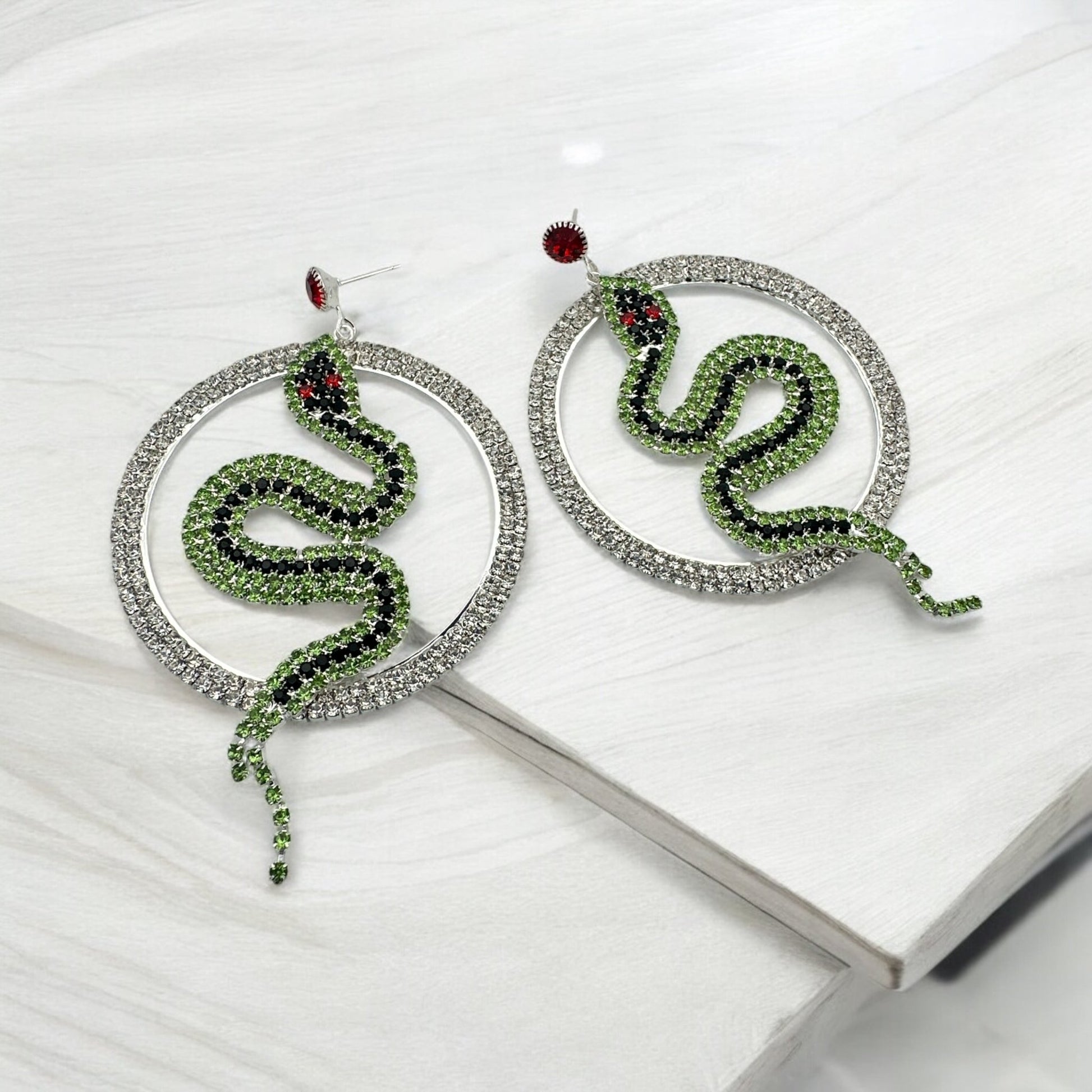 Snake Hoop Earrings - Statement Crystal Snake Design - Fatisha Boutique