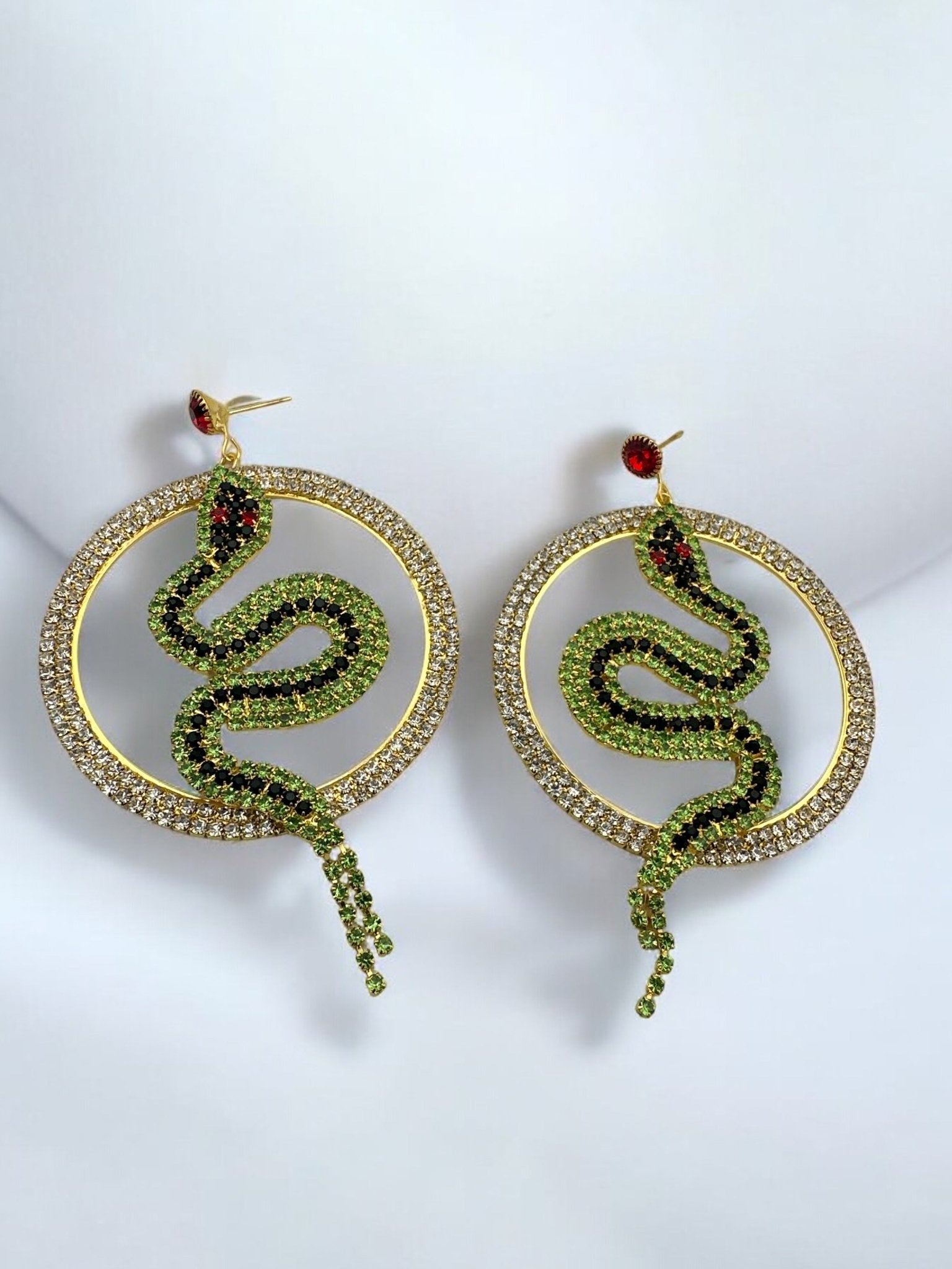 Snake Hoop Earrings - Statement Crystal Snake Design - Fatisha Boutique