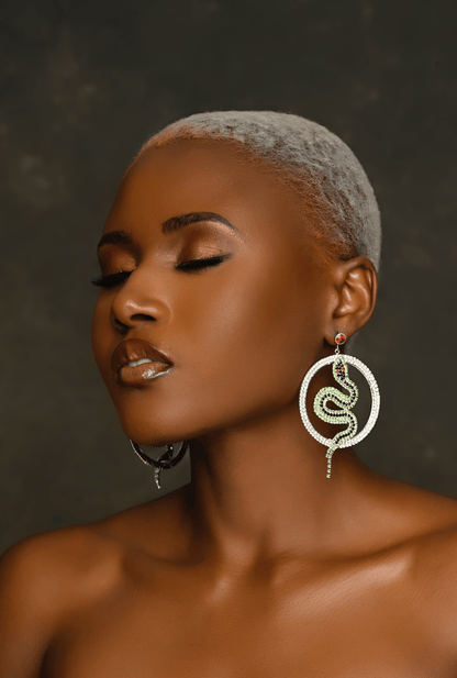 Snake Hoop Earrings - Statement Crystal Snake Design - Fatisha Boutique
