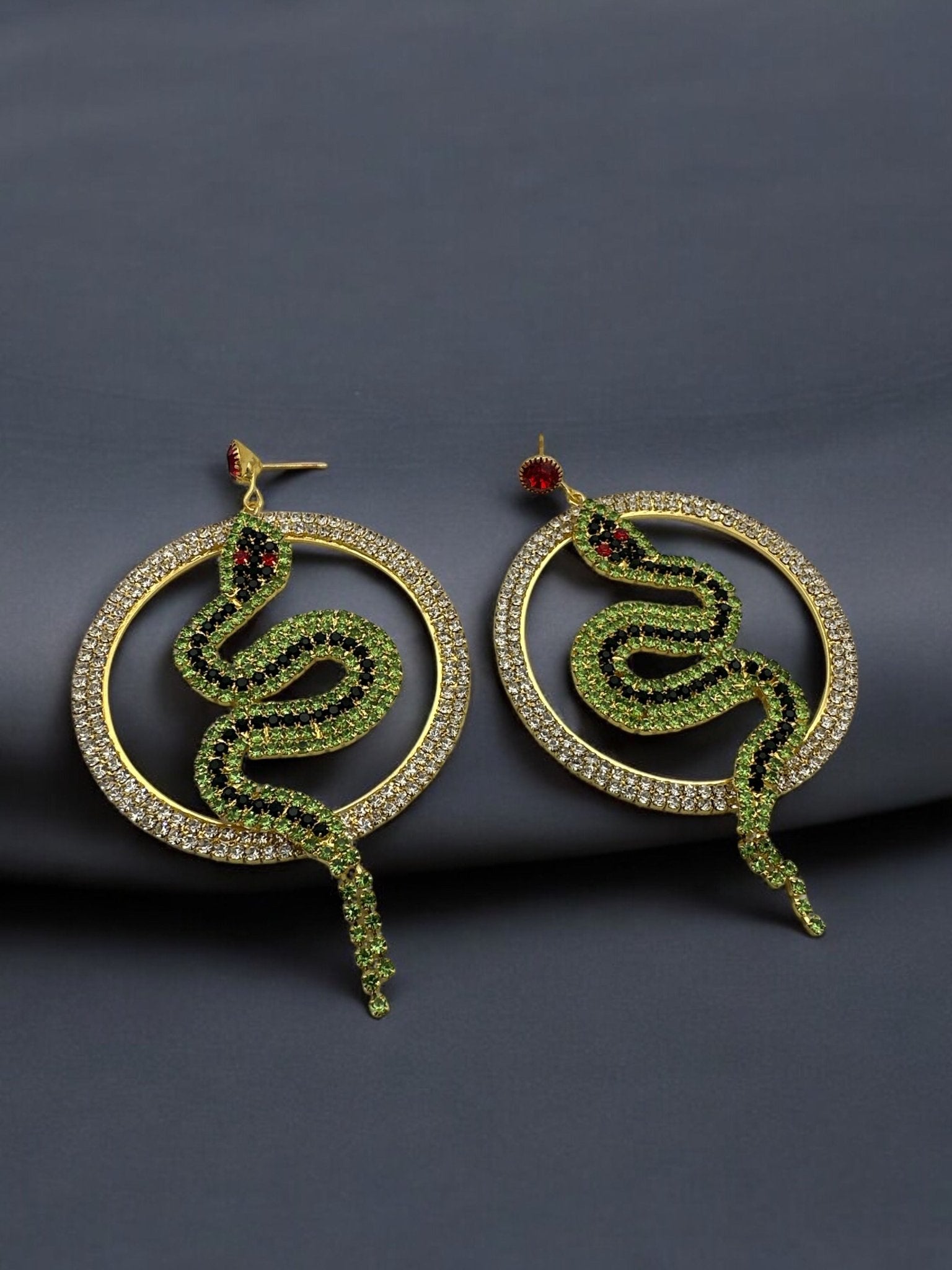 Snake Hoop Earrings - Statement Crystal Snake Design - Fatisha Boutique