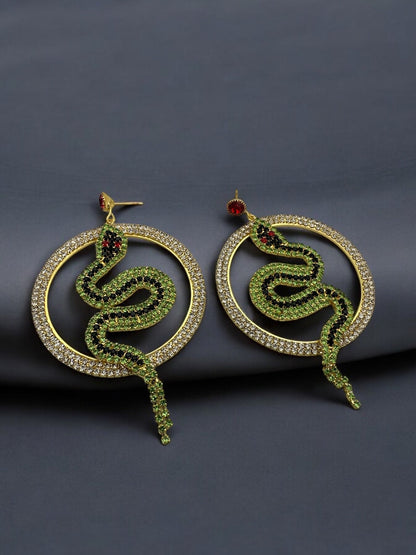 Snake Hoop Earrings - Statement Crystal Snake Design - Fatisha Boutique