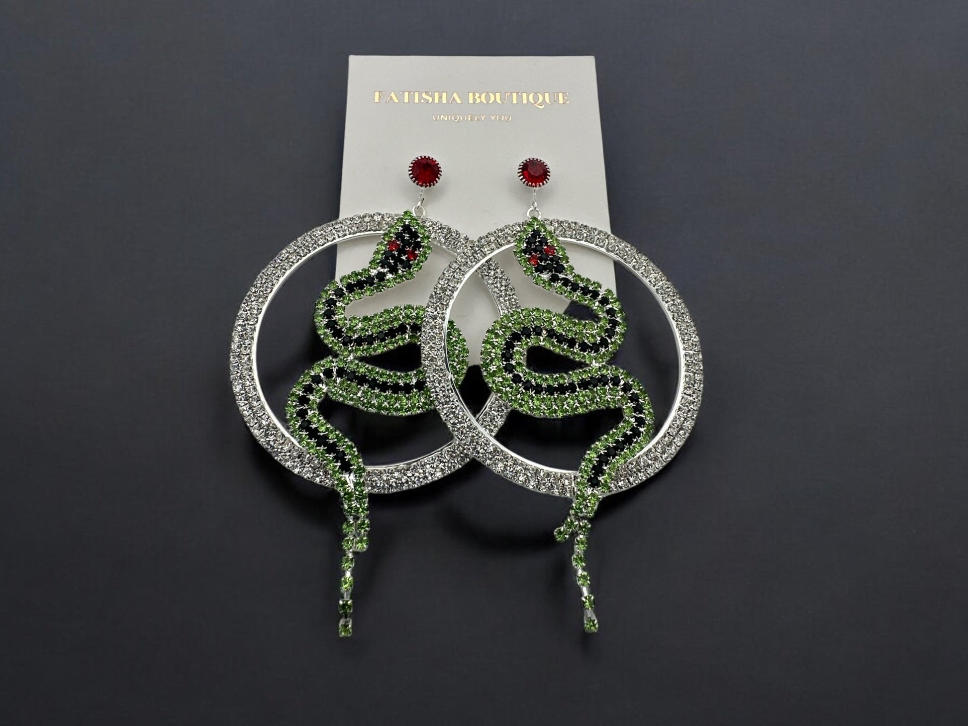 Snake Hoop Earrings - Statement Crystal Snake Design - Fatisha Boutique