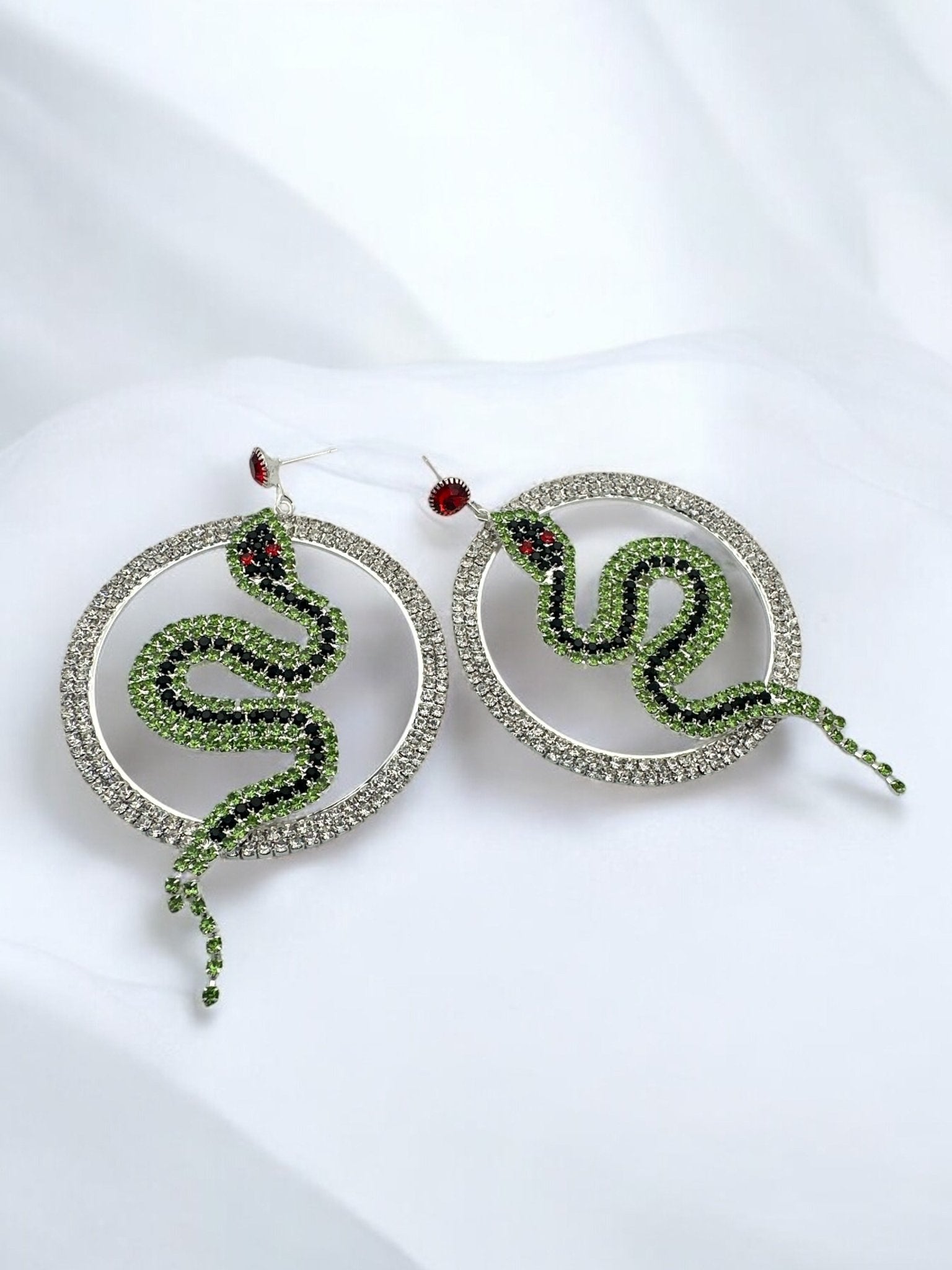 Snake Hoop Earrings - Statement Crystal Snake Design - Fatisha Boutique