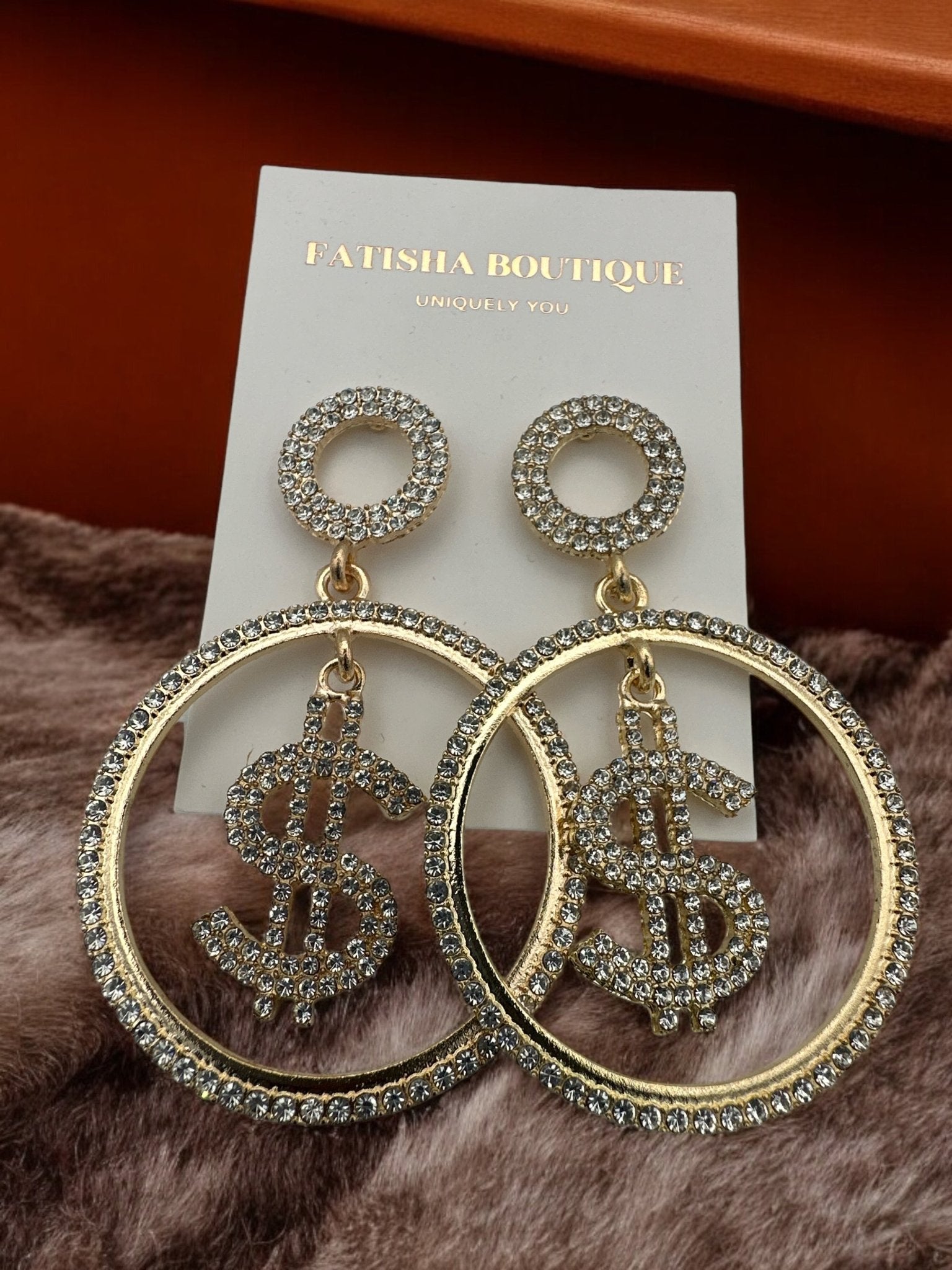 Sparkling Dollar Sign Statement Earrings – Rhinestone Dangle Earrings - Fatisha Boutique