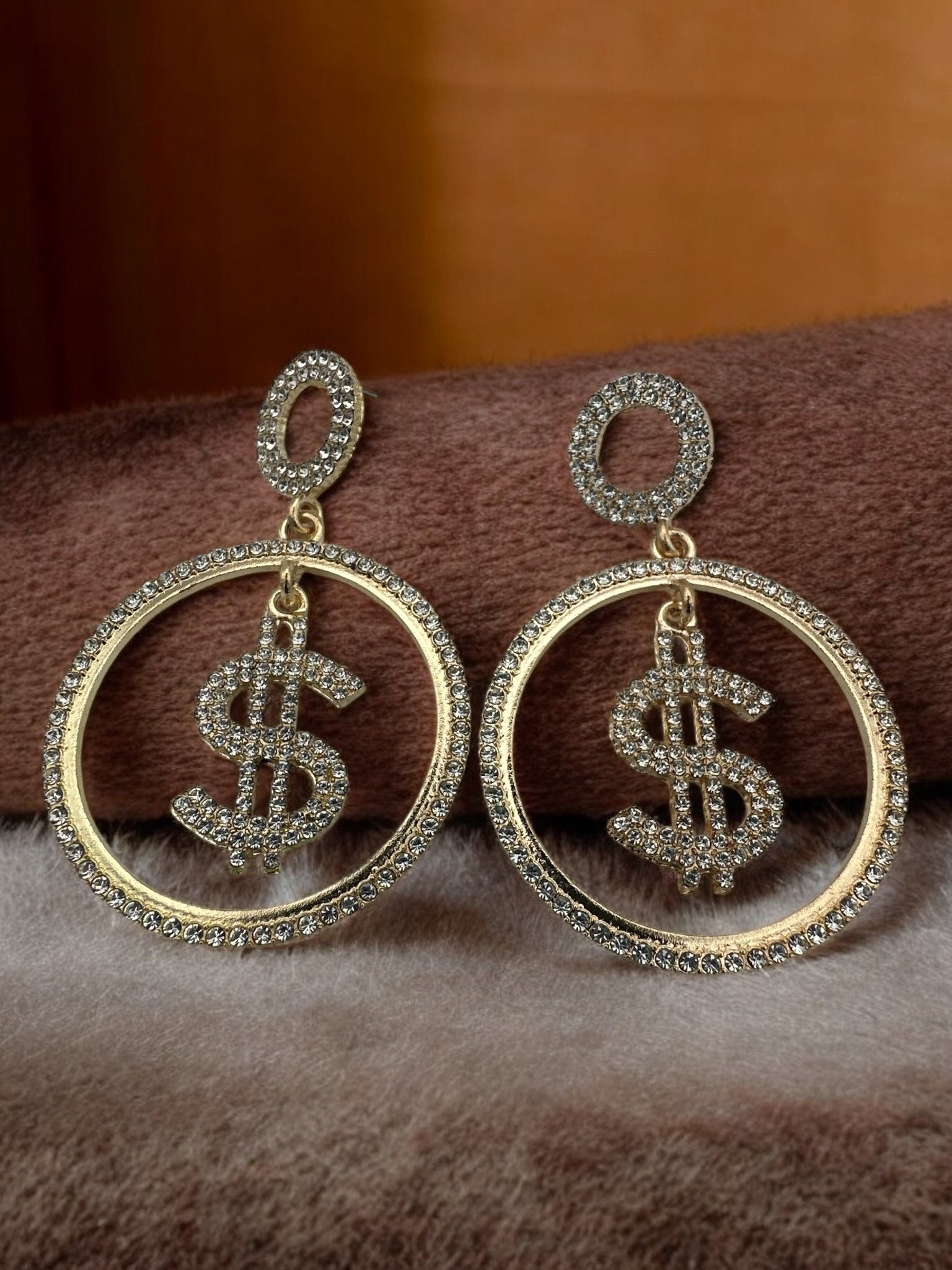 Sparkling Dollar Sign Statement Earrings – Rhinestone Dangle Earrings - Fatisha Boutique