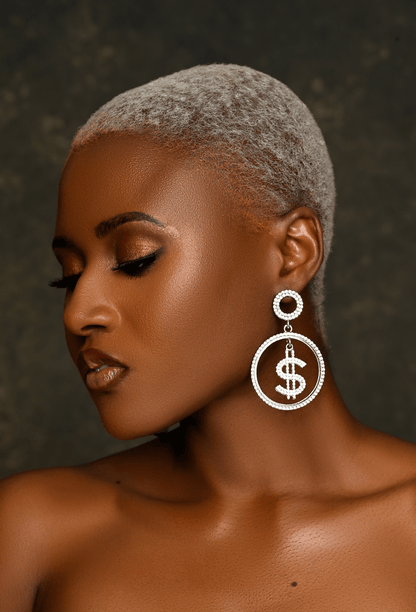 Sparkling Dollar Sign Statement Earrings – Rhinestone Dangle Earrings - Fatisha Boutique