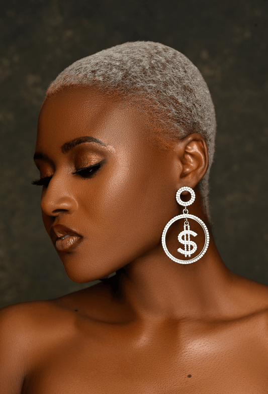 Sparkling Dollar Sign Statement Earrings – Rhinestone Dangle Earrings - Fatisha Boutique