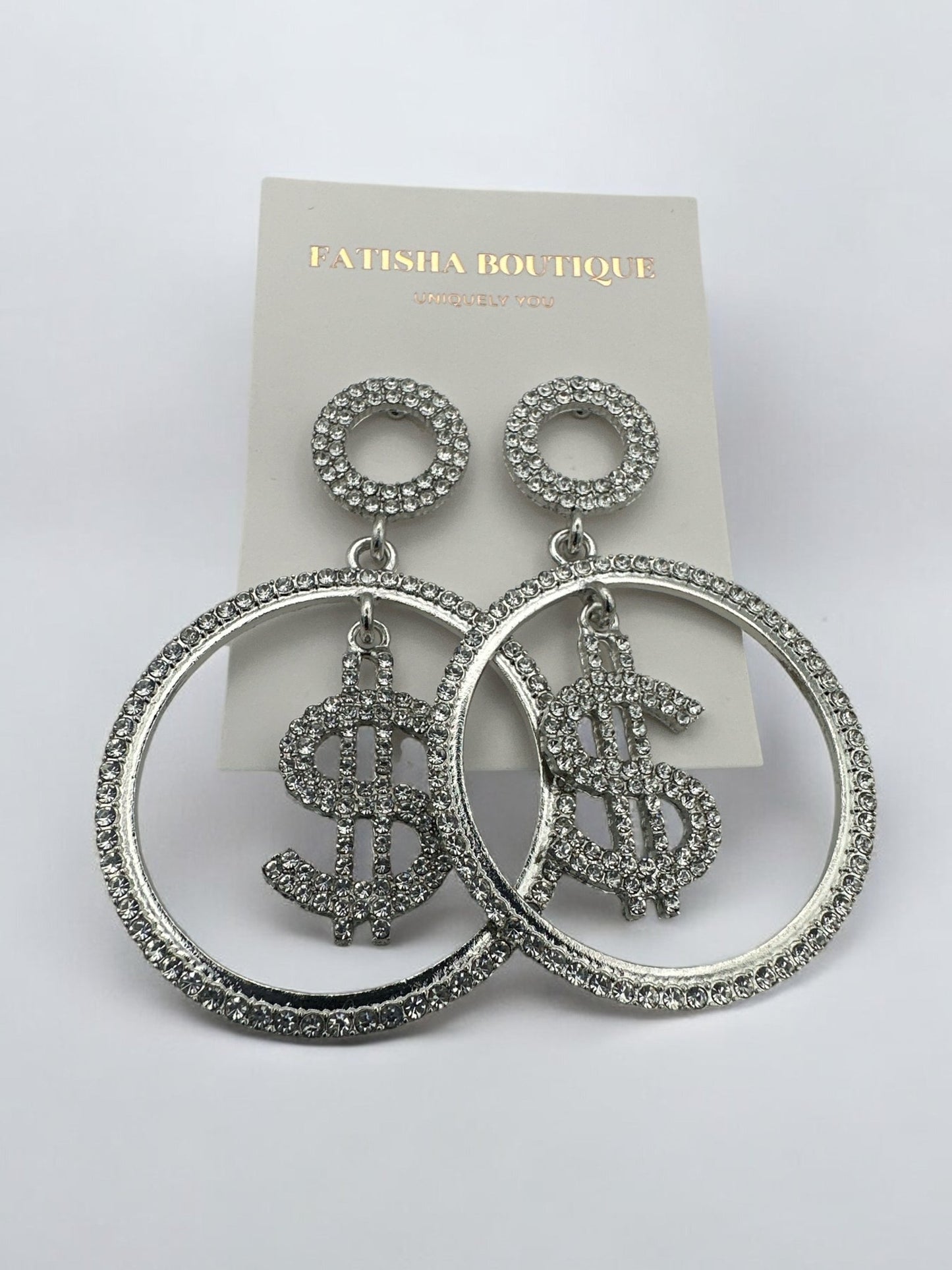 Sparkling Dollar Sign Statement Earrings – Rhinestone Dangle Earrings - Fatisha Boutique