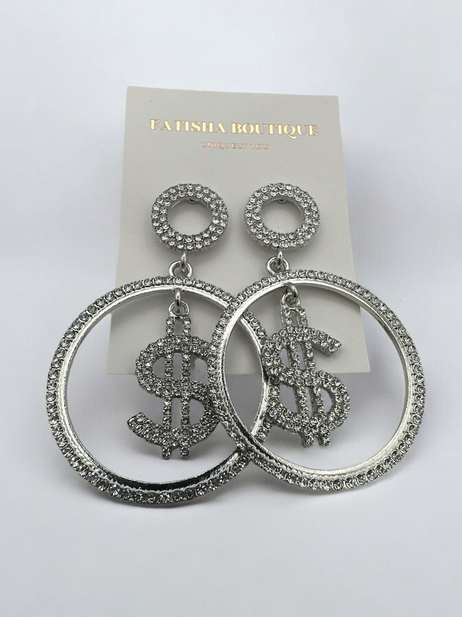Sparkling Dollar Sign Statement Earrings – Rhinestone Dangle Earrings - Fatisha Boutique