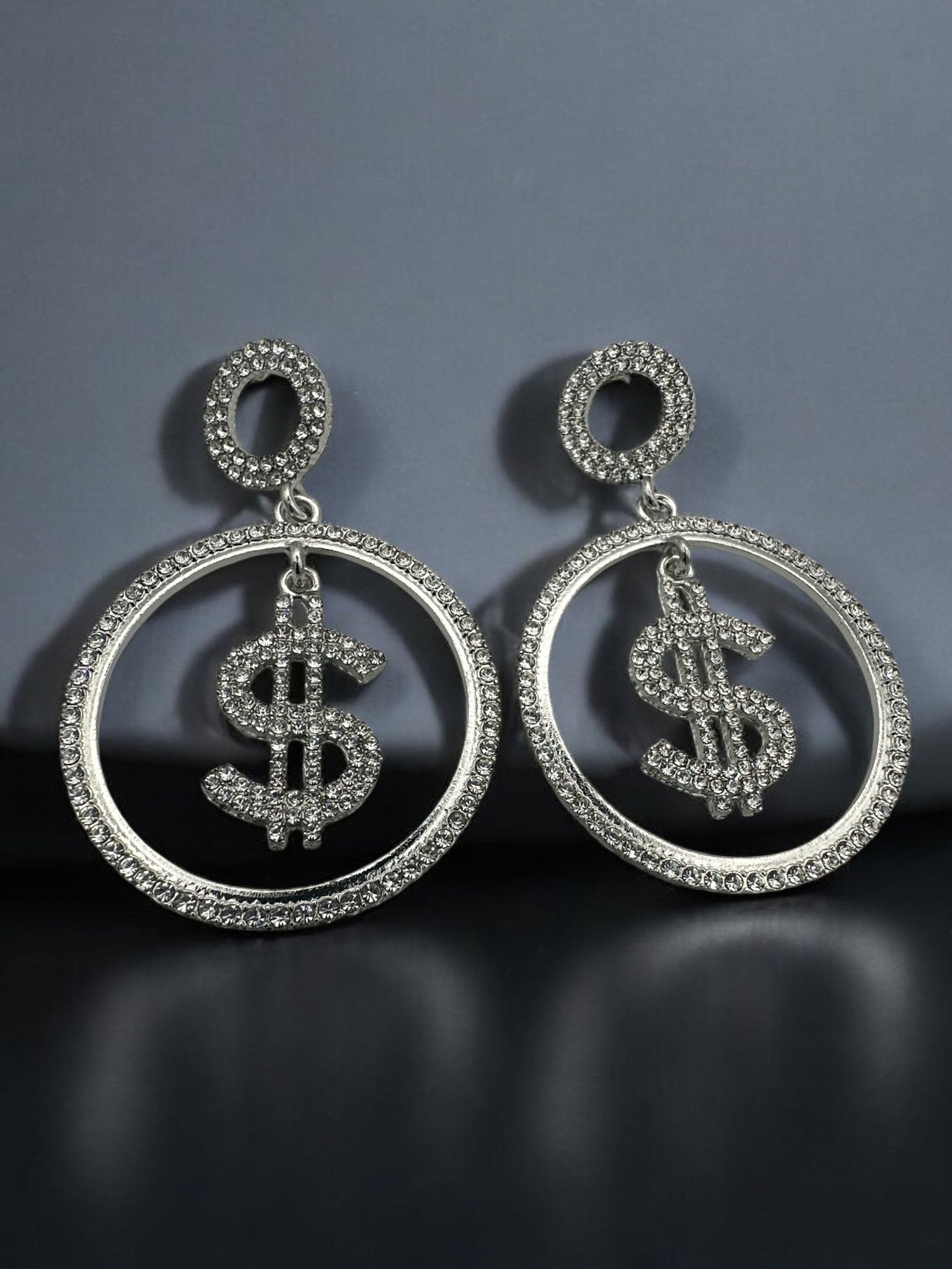 Sparkling Dollar Sign Statement Earrings – Rhinestone Dangle Earrings - Fatisha Boutique