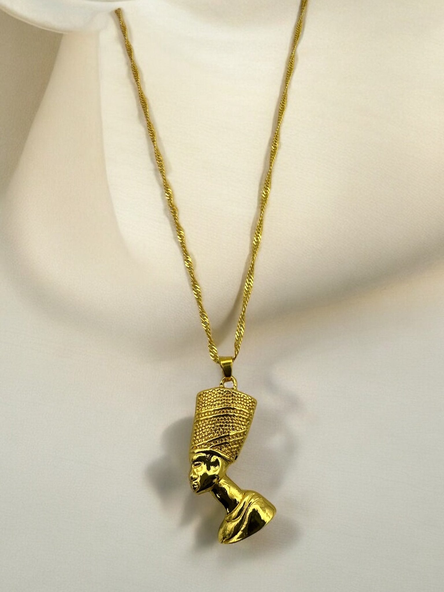 Stainless Steel Ancient Egyptian Queen Nefertiti Pendant Necklace | Gold - Tone Statement Jewellery - Fatisha Boutique