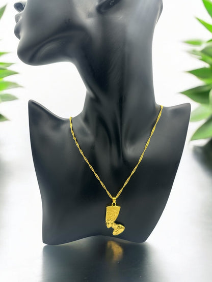 Stainless Steel Ancient Egyptian Queen Nefertiti Pendant Necklace | Gold - Tone Statement Jewellery - Fatisha Boutique