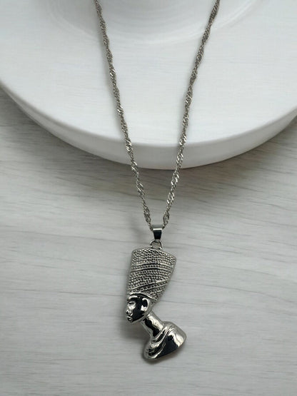 Stainless Steel Ancient Egyptian Queen Nefertiti Pendant Necklace | Gold - Tone Statement Jewellery - Fatisha Boutique