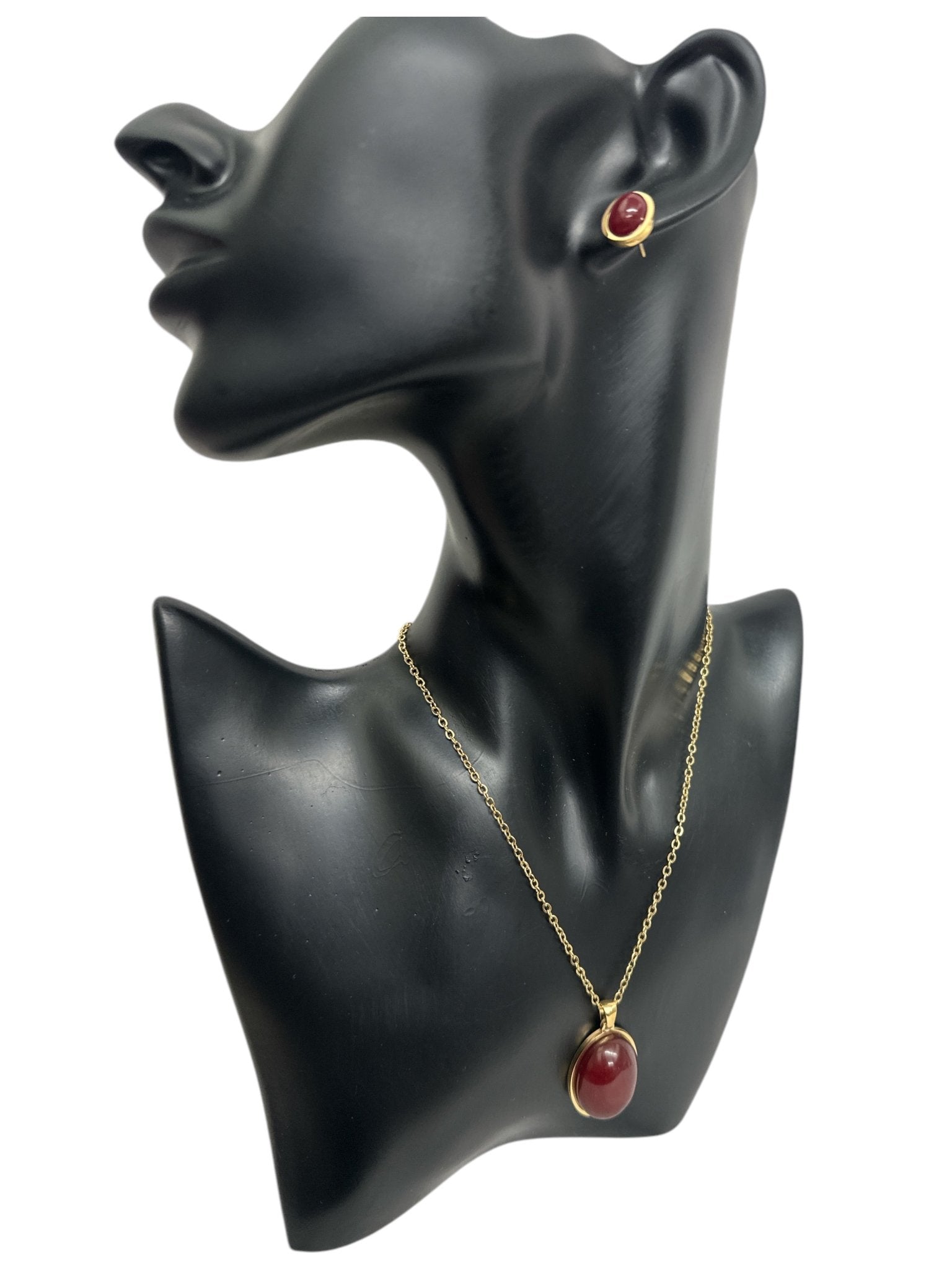 Stainless Steel Oval Pendant Necklace & Earring Set - Elegant Jewellery Collection - Fatisha Boutique