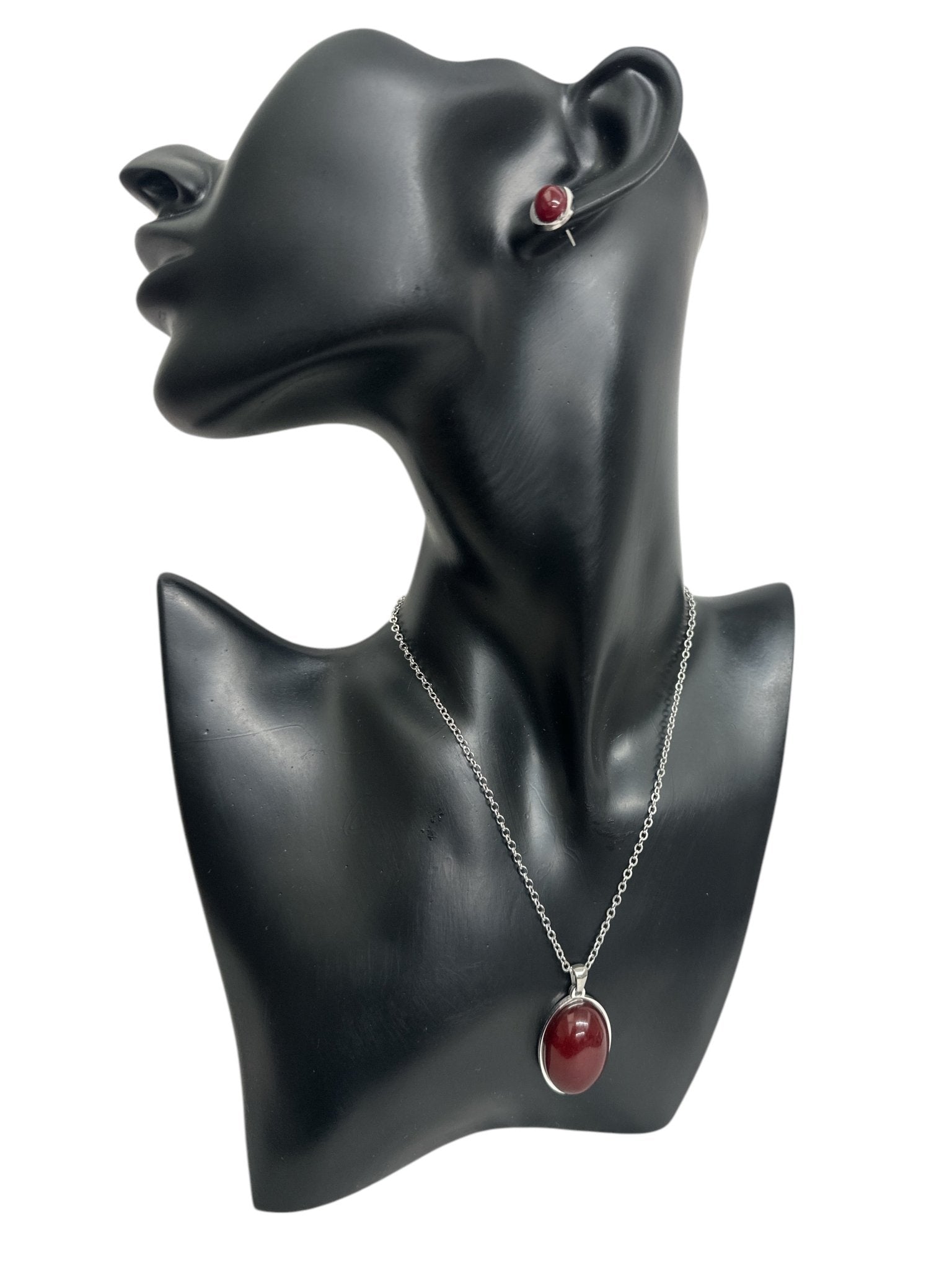 Stainless Steel Oval Pendant Necklace & Earring Set - Elegant Jewellery Collection - Fatisha Boutique
