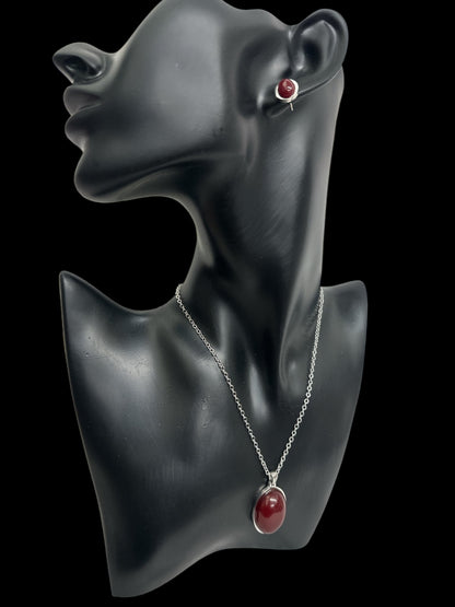 Stainless Steel Oval Pendant Necklace & Earring Set - Elegant Jewellery Collection - Fatisha Boutique