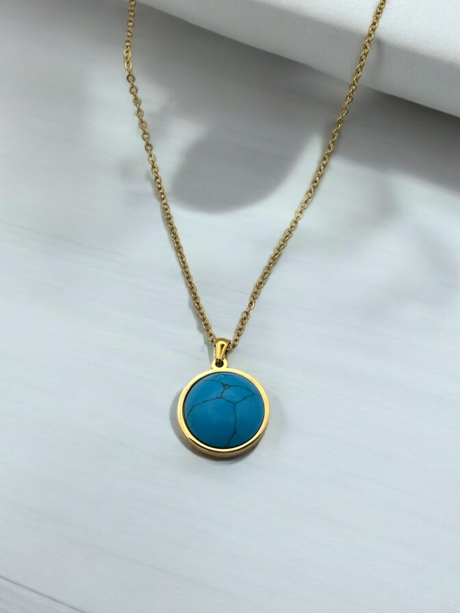 Stainless Steel Round Turquoise Jewellery Set - Pendant Necklace & Earrings - Fatisha Boutique