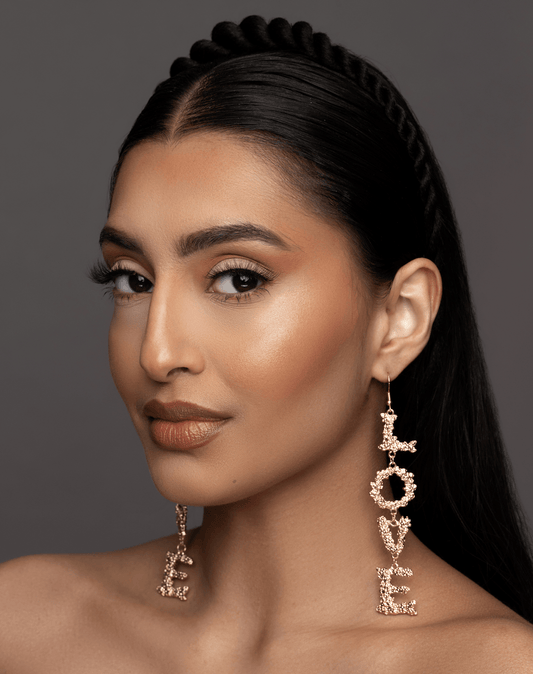 Statement "LOVE" Earrings – Bold Gold Letter Dangle Earrings - Fatisha Boutique