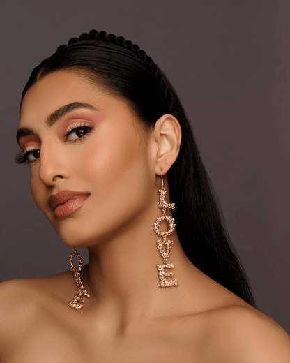 Statement "LOVE" Earrings – Bold Gold Letter Dangle Earrings - Fatisha Boutique