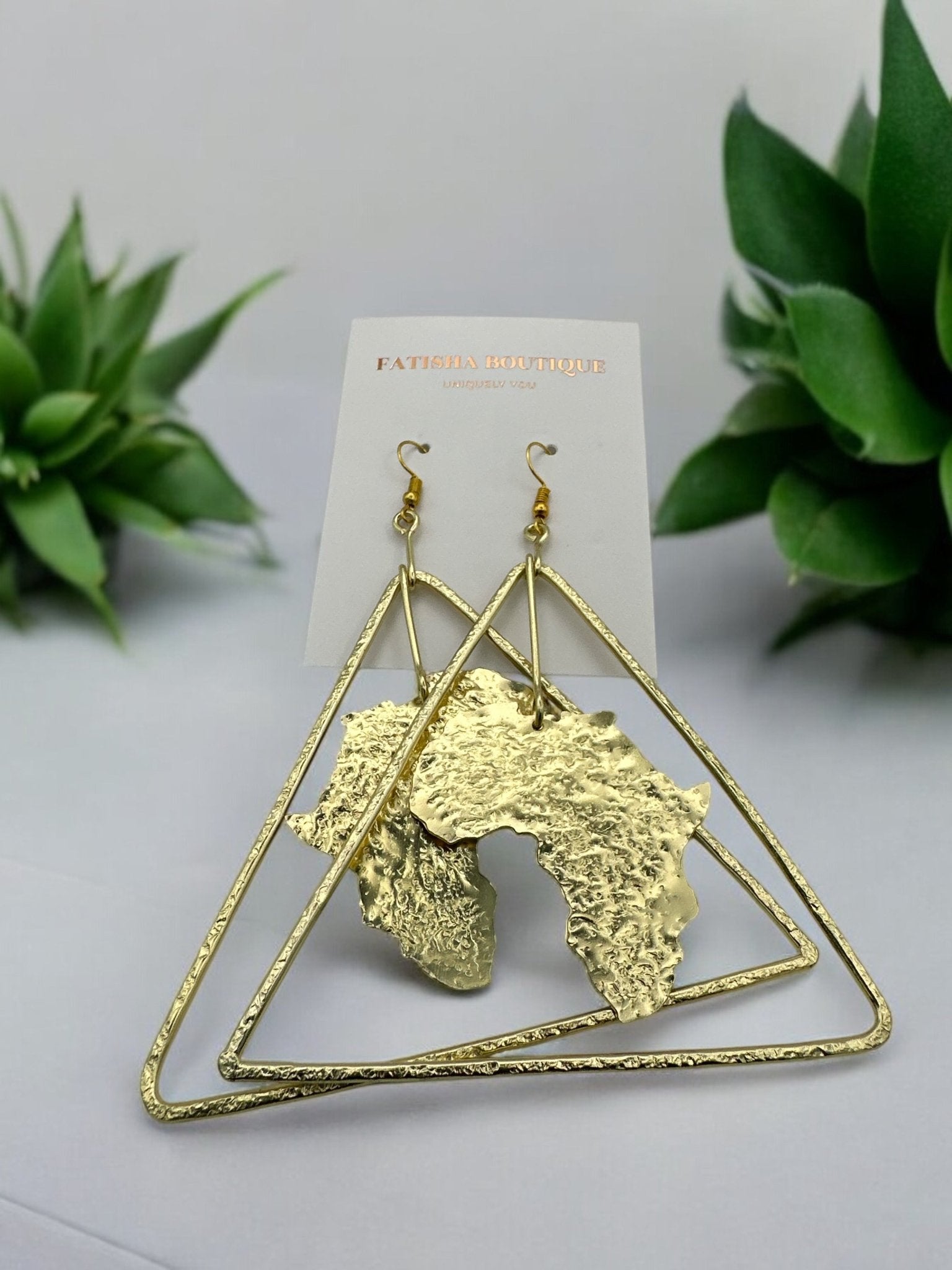 Triangle Africa Map Brass Earrings - Afrocentric Statement Jewellery - Fatisha Boutique