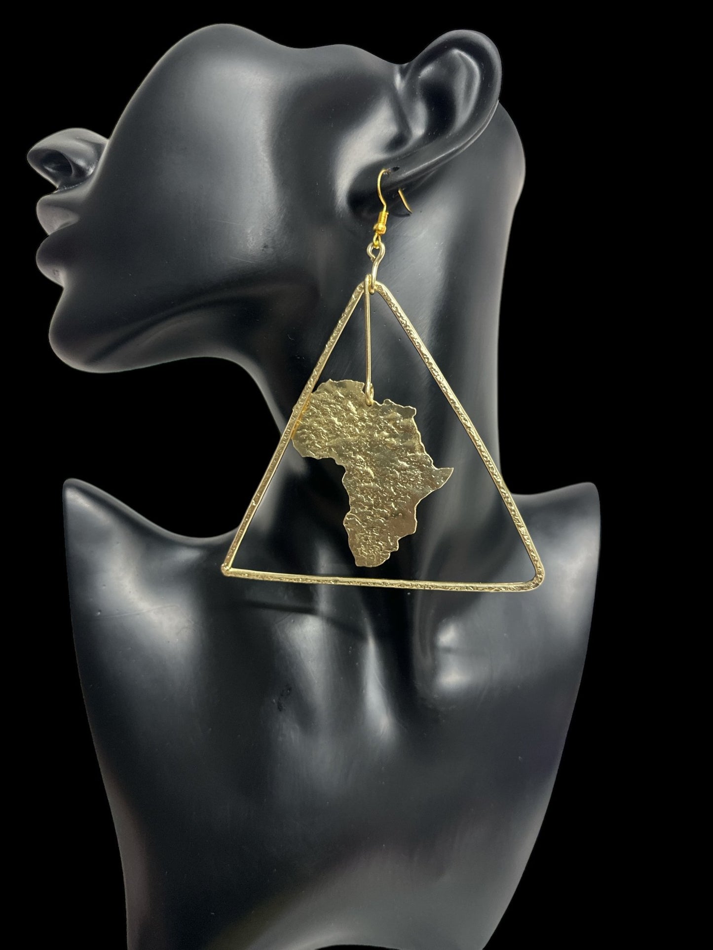Triangle Africa Map Brass Earrings - Afrocentric Statement Jewellery - Fatisha Boutique