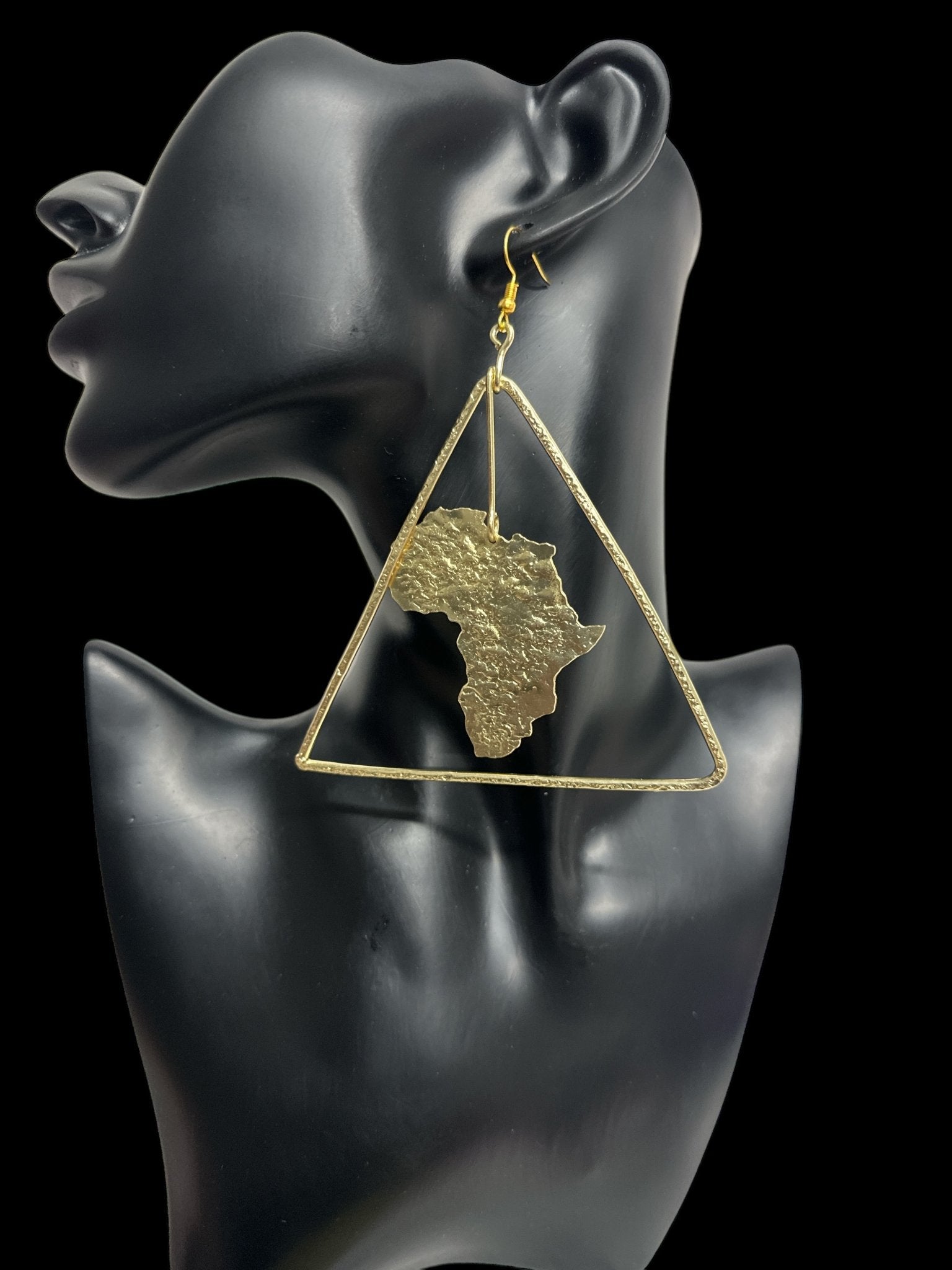 Triangle Africa Map Brass Earrings - Afrocentric Statement Jewellery - Fatisha Boutique