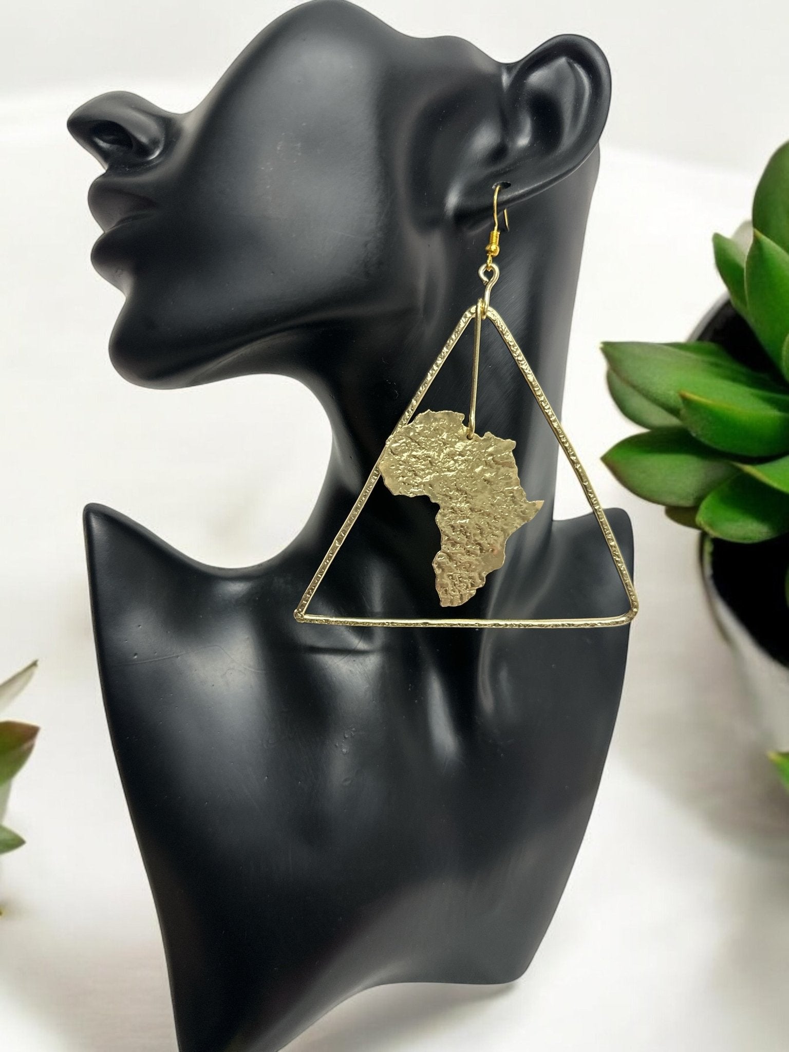 Triangle Africa Map Brass Earrings - Afrocentric Statement Jewellery - Fatisha Boutique