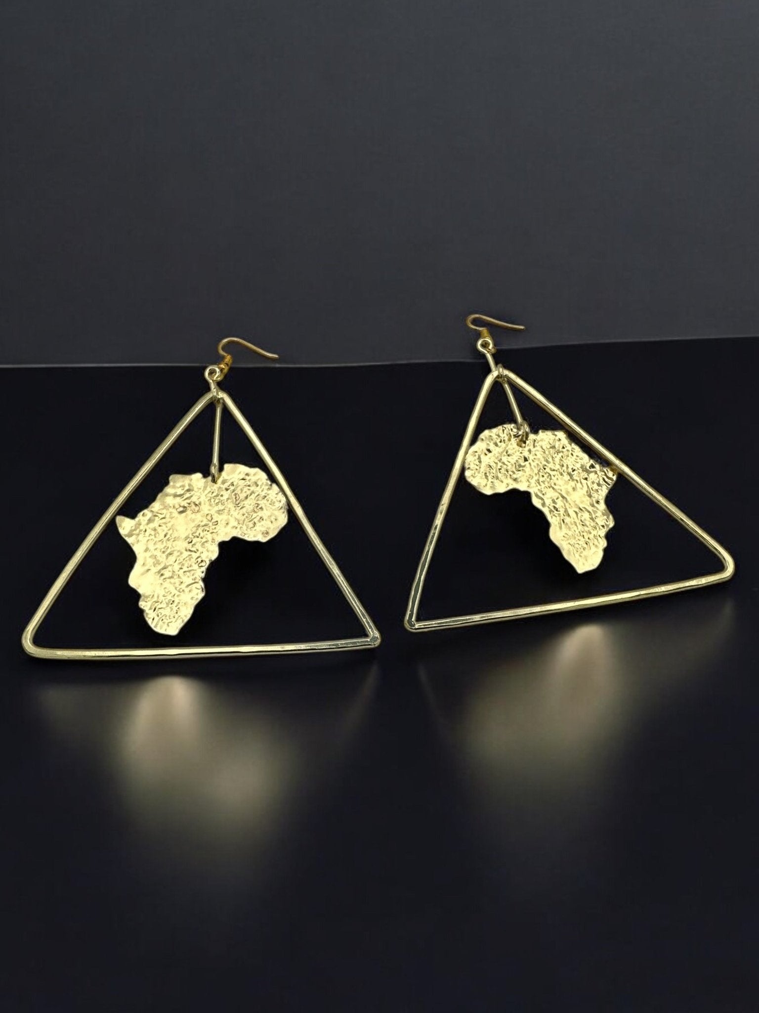 Triangle Africa Map Brass Earrings - Afrocentric Statement Jewellery - Fatisha Boutique