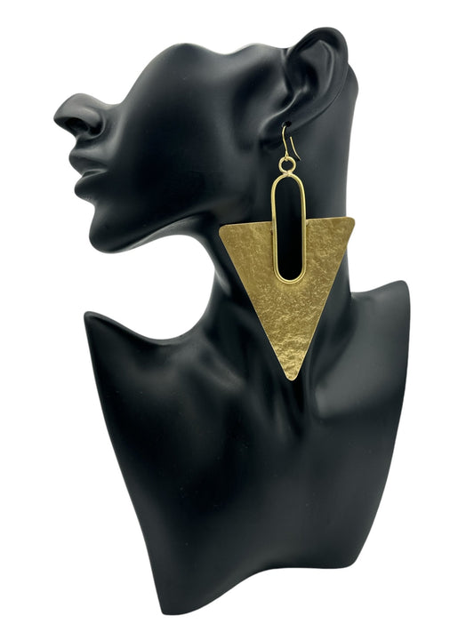 Triangle Brass Statement Dangle Earrings - Geometric Bold Fashion Jewellery - Fatisha Boutique