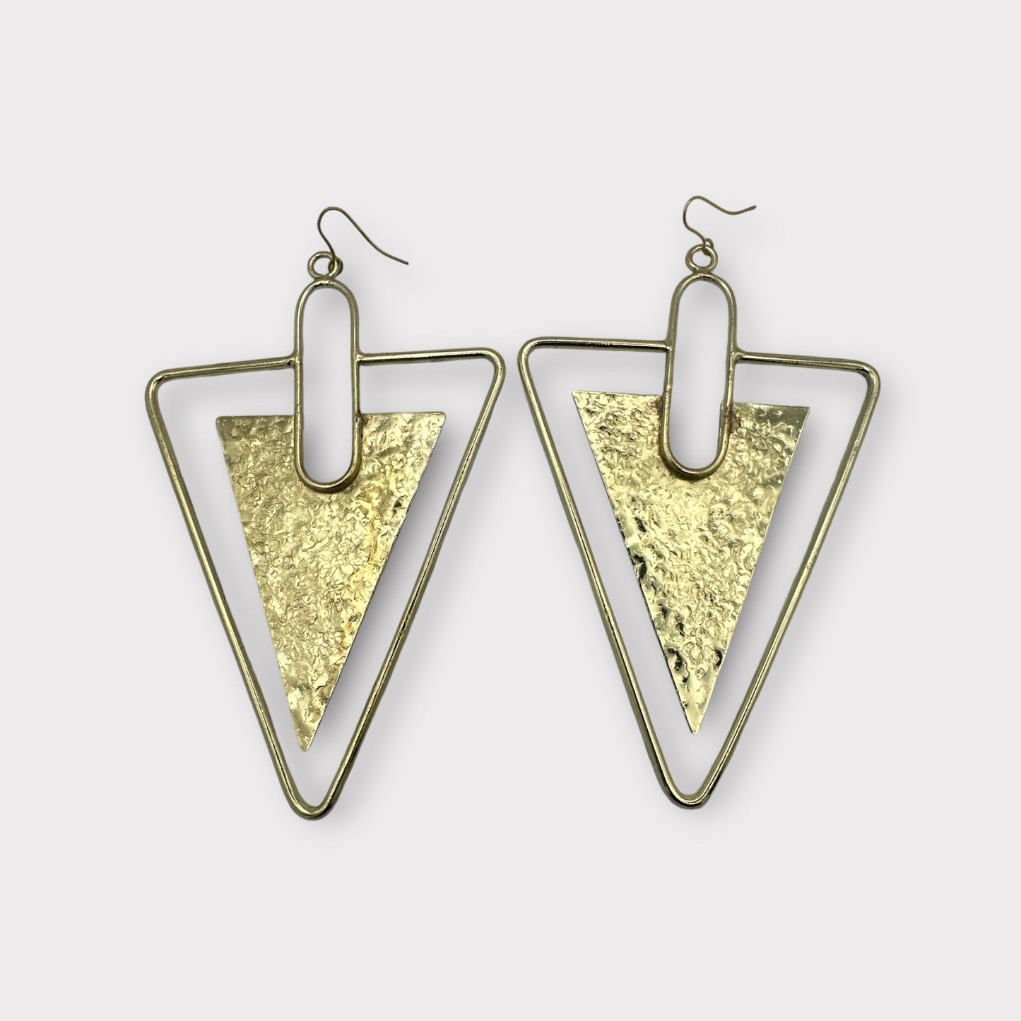 Triangle Hammered Brass Statement Dangle Earrings - Fatisha Boutique