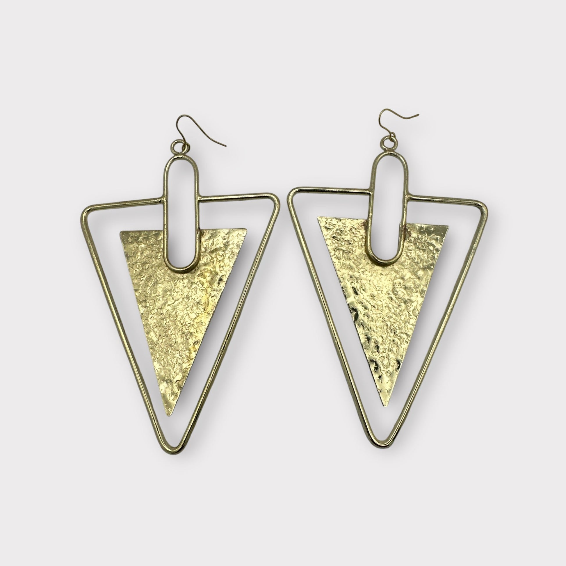 Triangle Hammered Brass Statement Dangle Earrings - Fatisha Boutique
