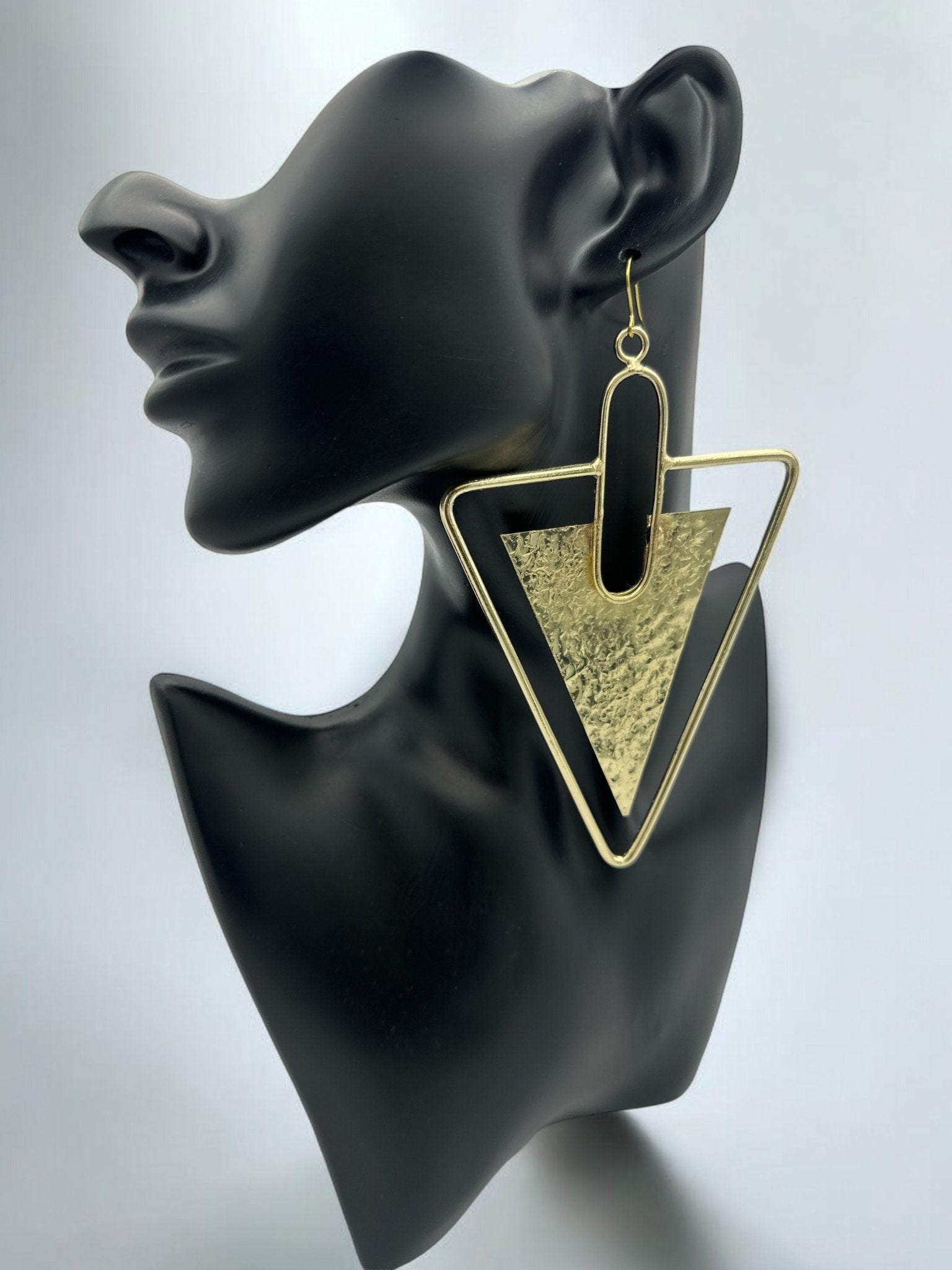 Triangle Hammered Brass Statement Dangle Earrings - Fatisha Boutique