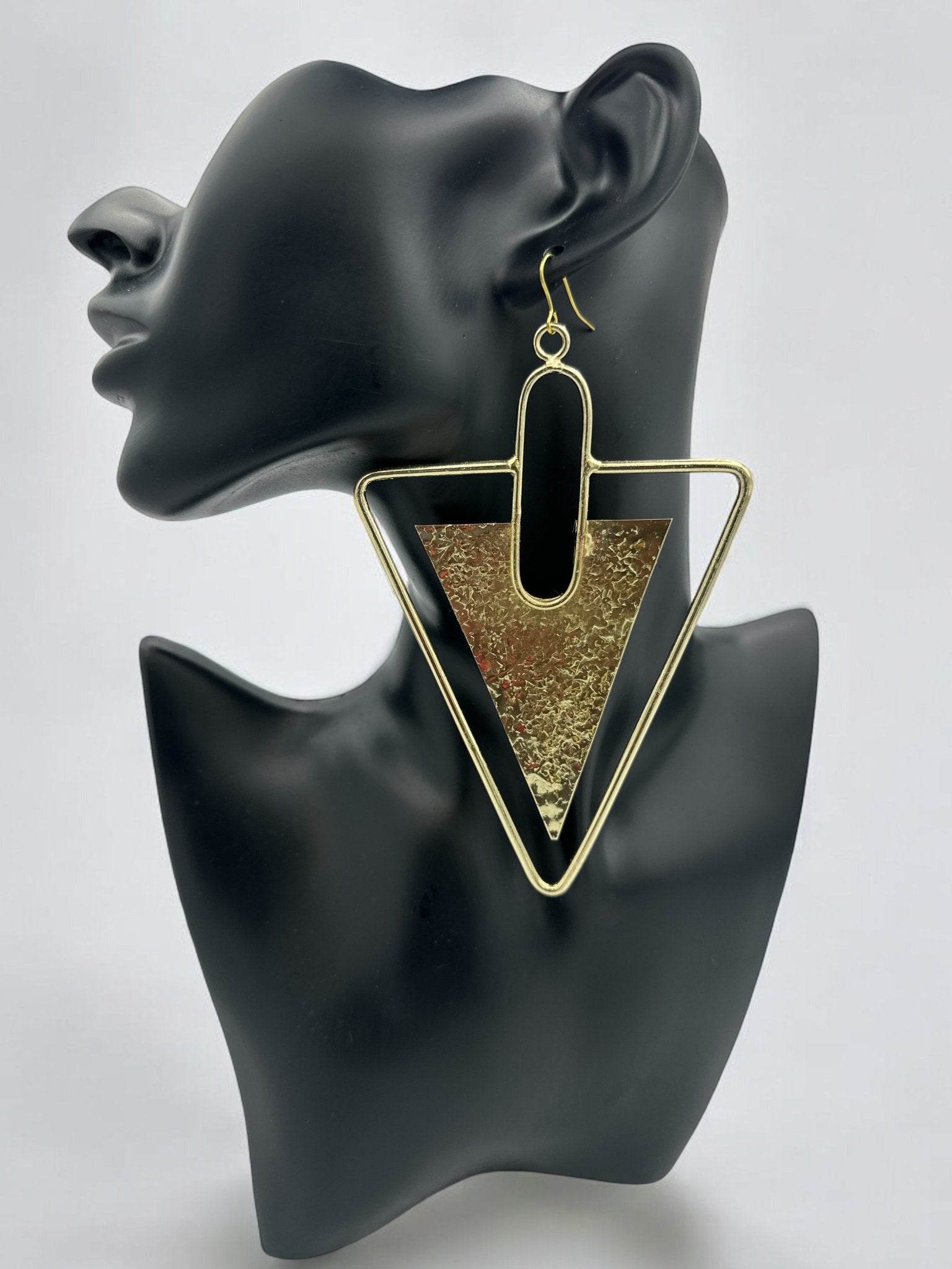 Triangle Hammered Brass Statement Dangle Earrings - Fatisha Boutique
