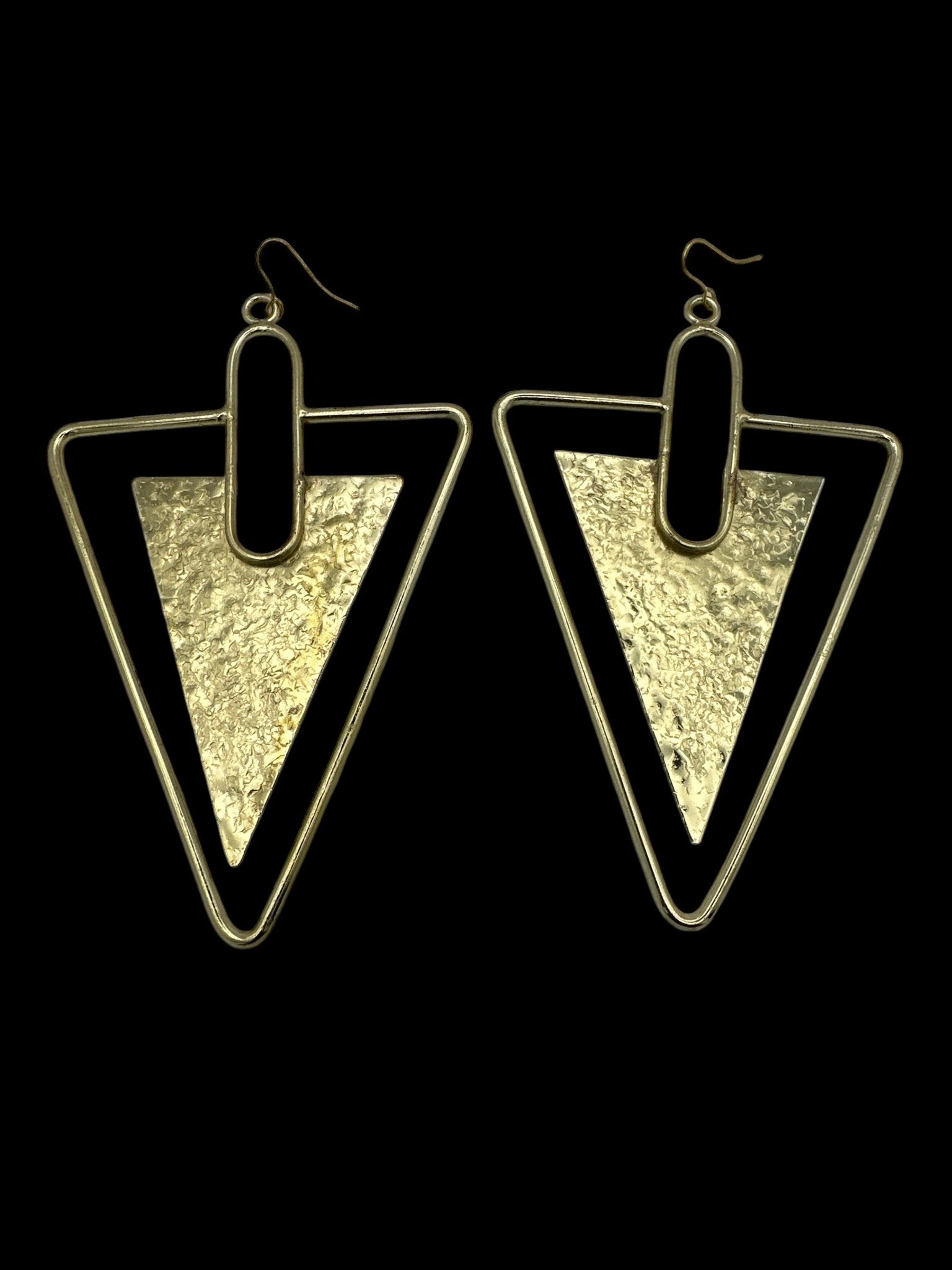 Triangle Hammered Brass Statement Dangle Earrings - Fatisha Boutique