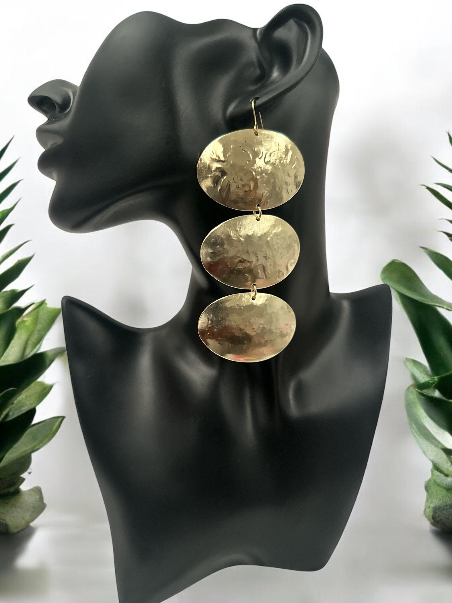 Triple Oval Brass Drop Earrings - Handmade Statement Jewellery - Fatisha Boutique
