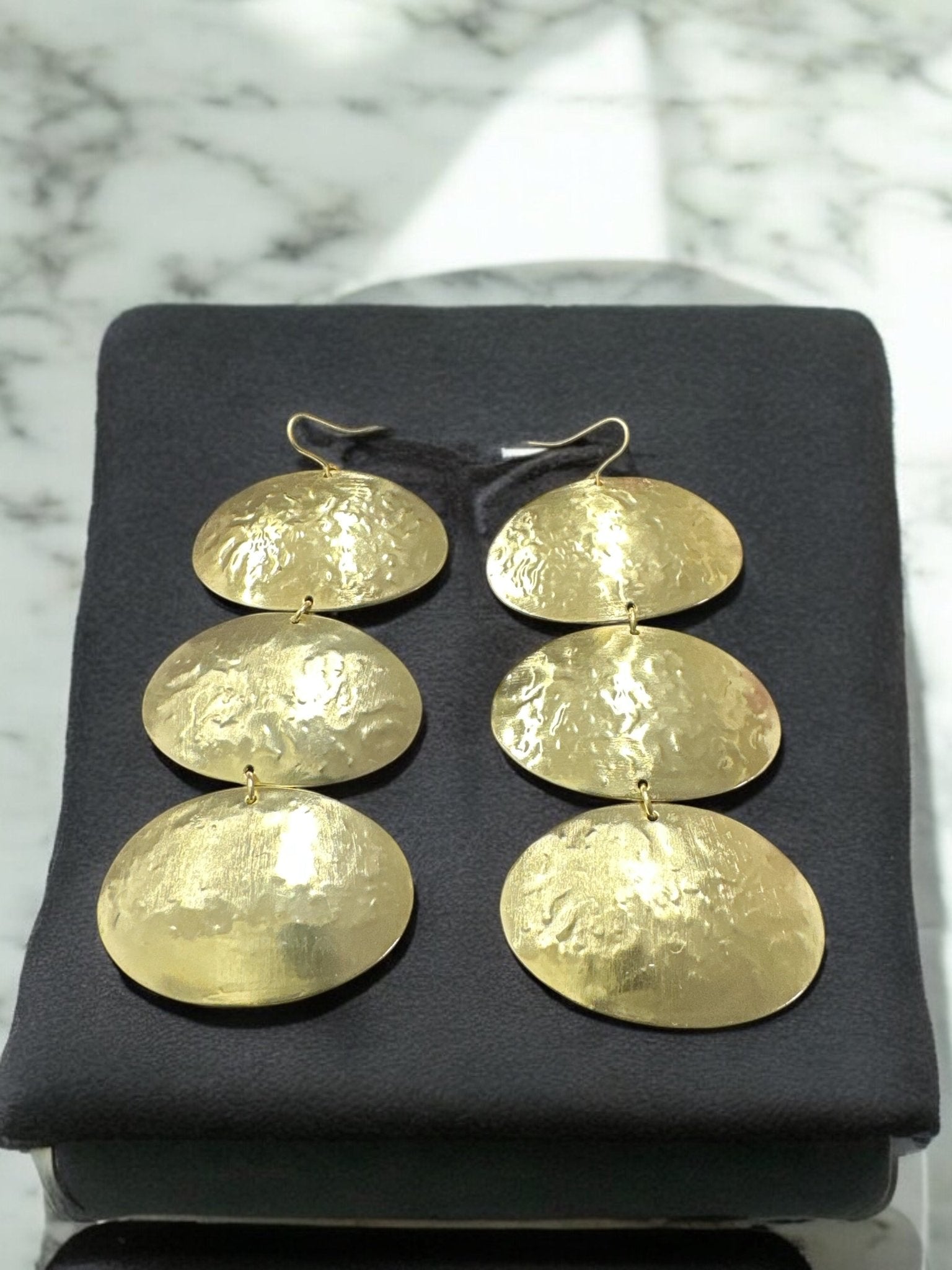 Triple Oval Brass Drop Earrings - Handmade Statement Jewellery - Fatisha Boutique