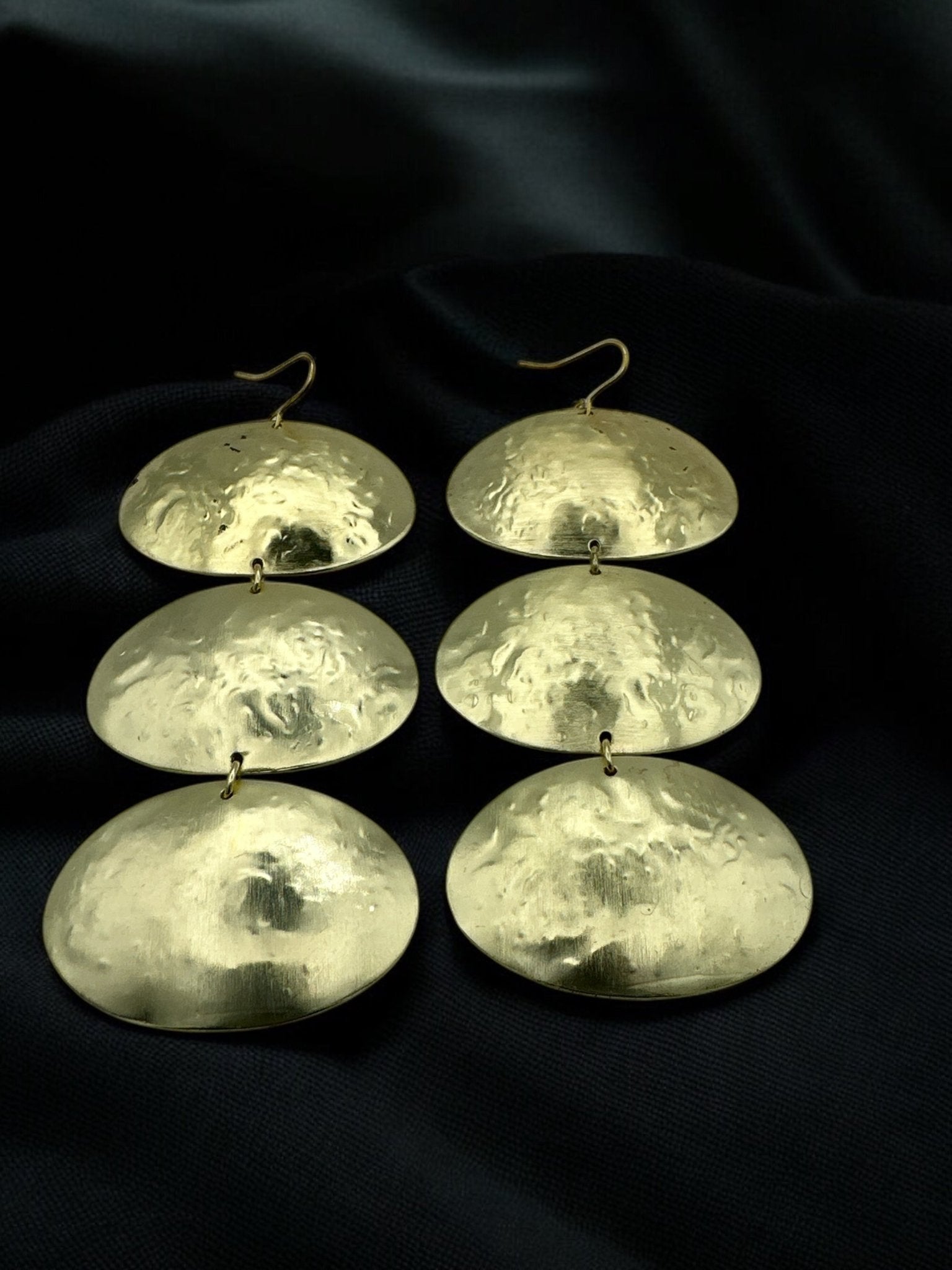 Triple Oval Brass Drop Earrings - Handmade Statement Jewellery - Fatisha Boutique