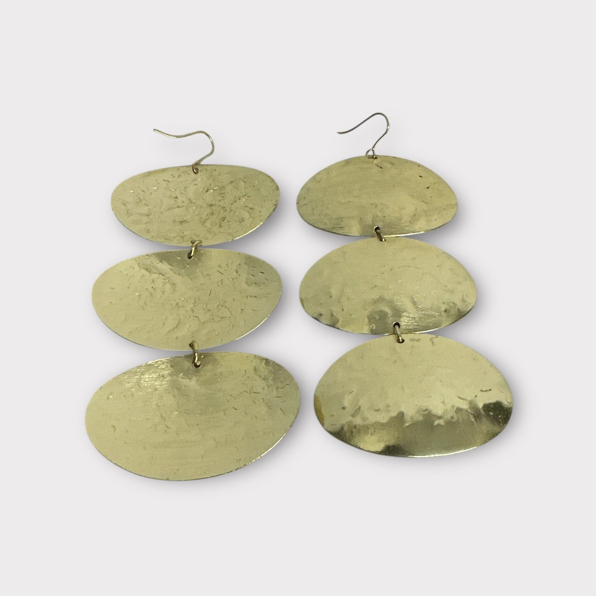 Triple Oval Brass Drop Earrings - Handmade Statement Jewellery - Fatisha Boutique