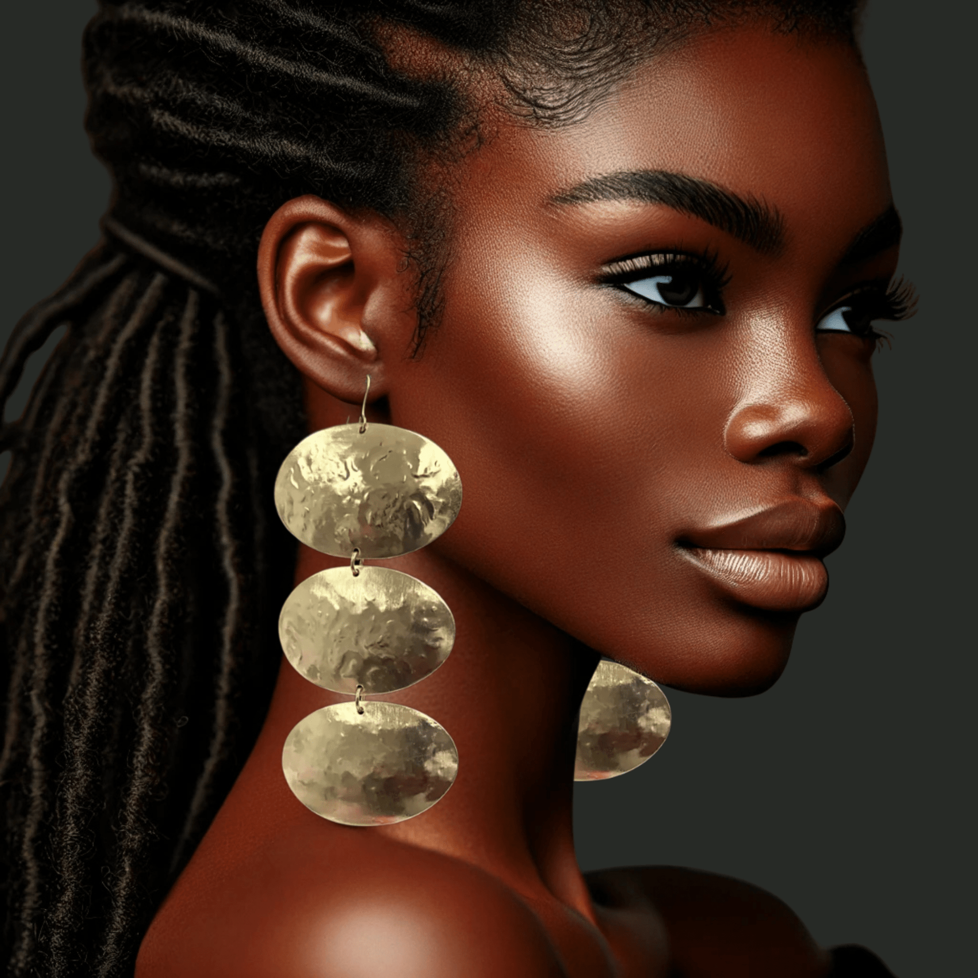 Triple Oval Brass Drop Earrings - Handmade Statement Jewellery - Fatisha Boutique