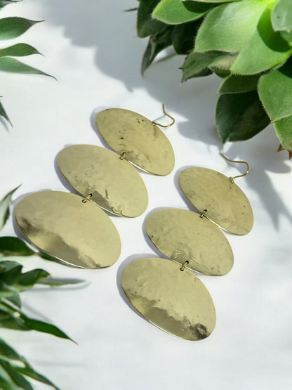 Triple Oval Brass Drop Earrings - Handmade Statement Jewellery - Fatisha Boutique