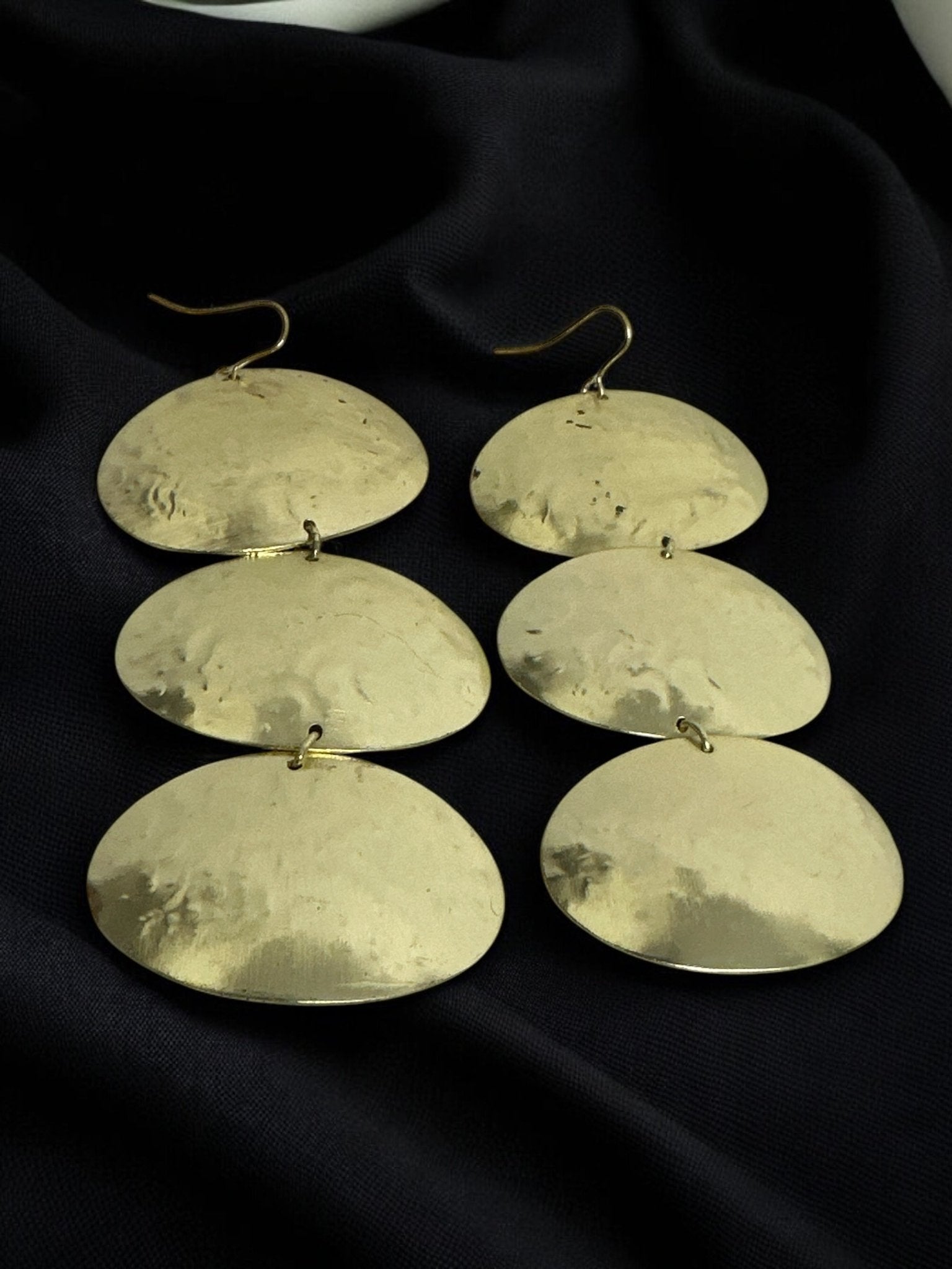 Triple Oval Brass Drop Earrings - Handmade Statement Jewellery - Fatisha Boutique