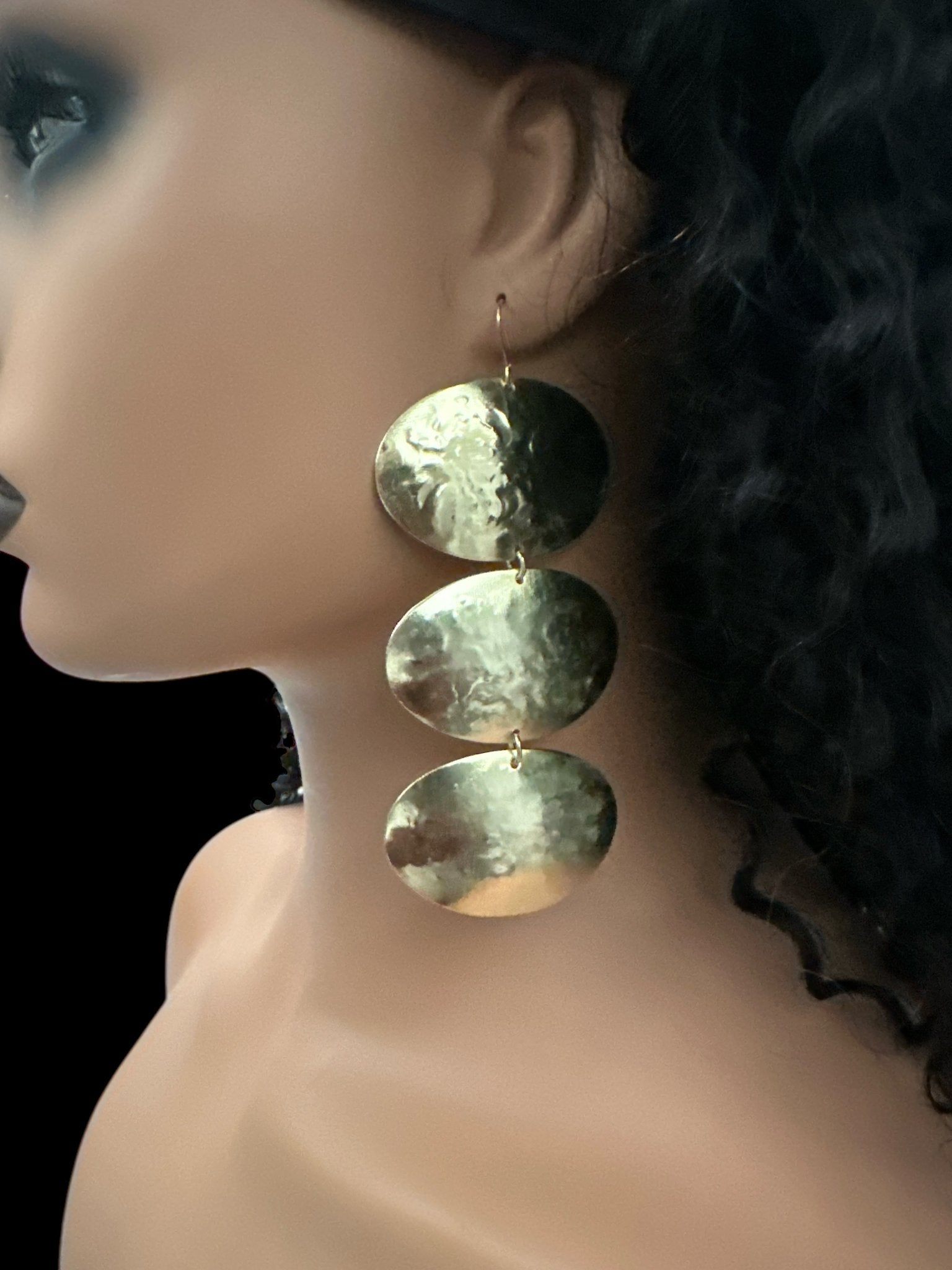 Triple Oval Brass Drop Earrings - Handmade Statement Jewellery - Fatisha Boutique