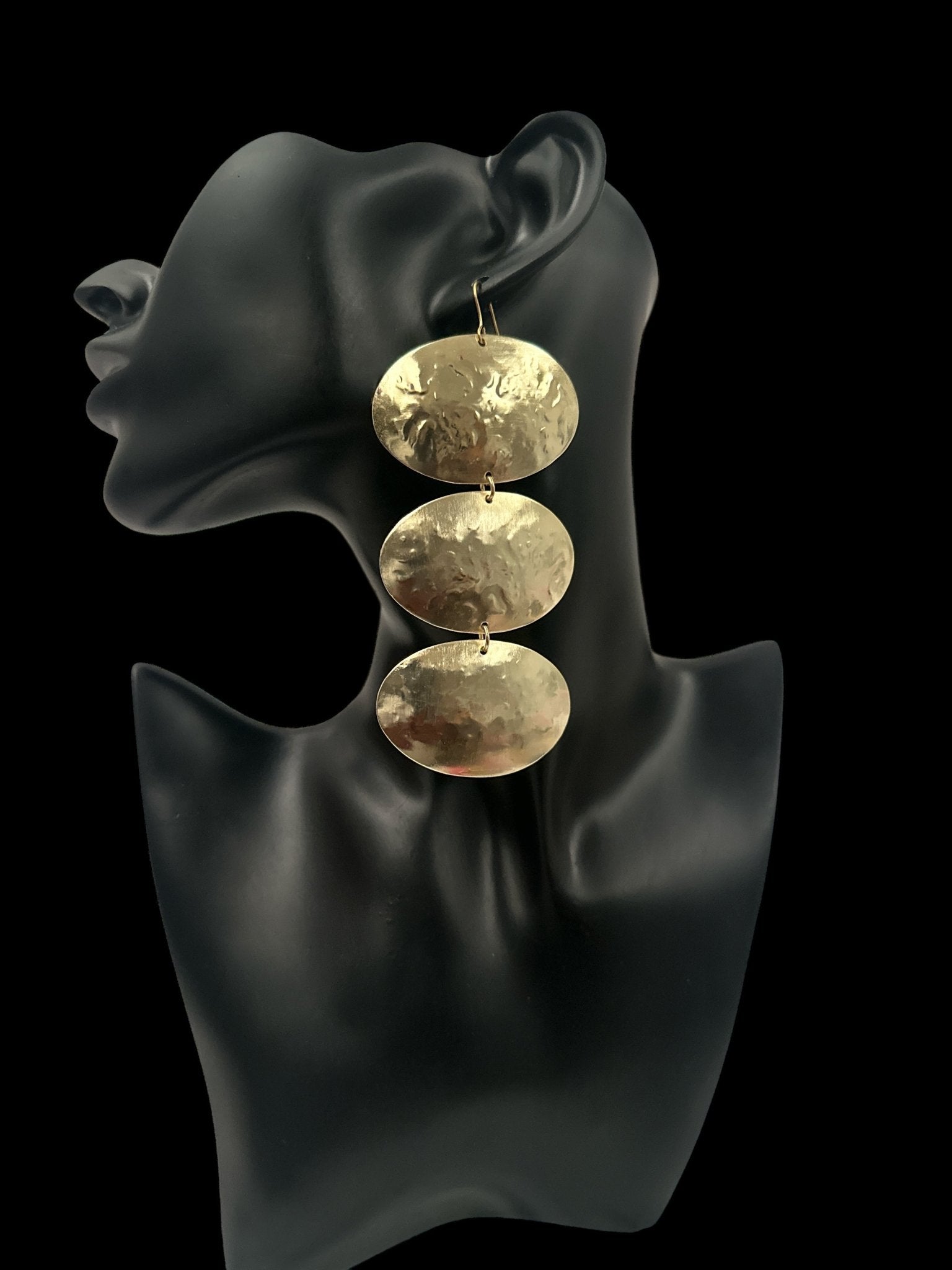 Triple Oval Brass Drop Earrings - Handmade Statement Jewellery - Fatisha Boutique