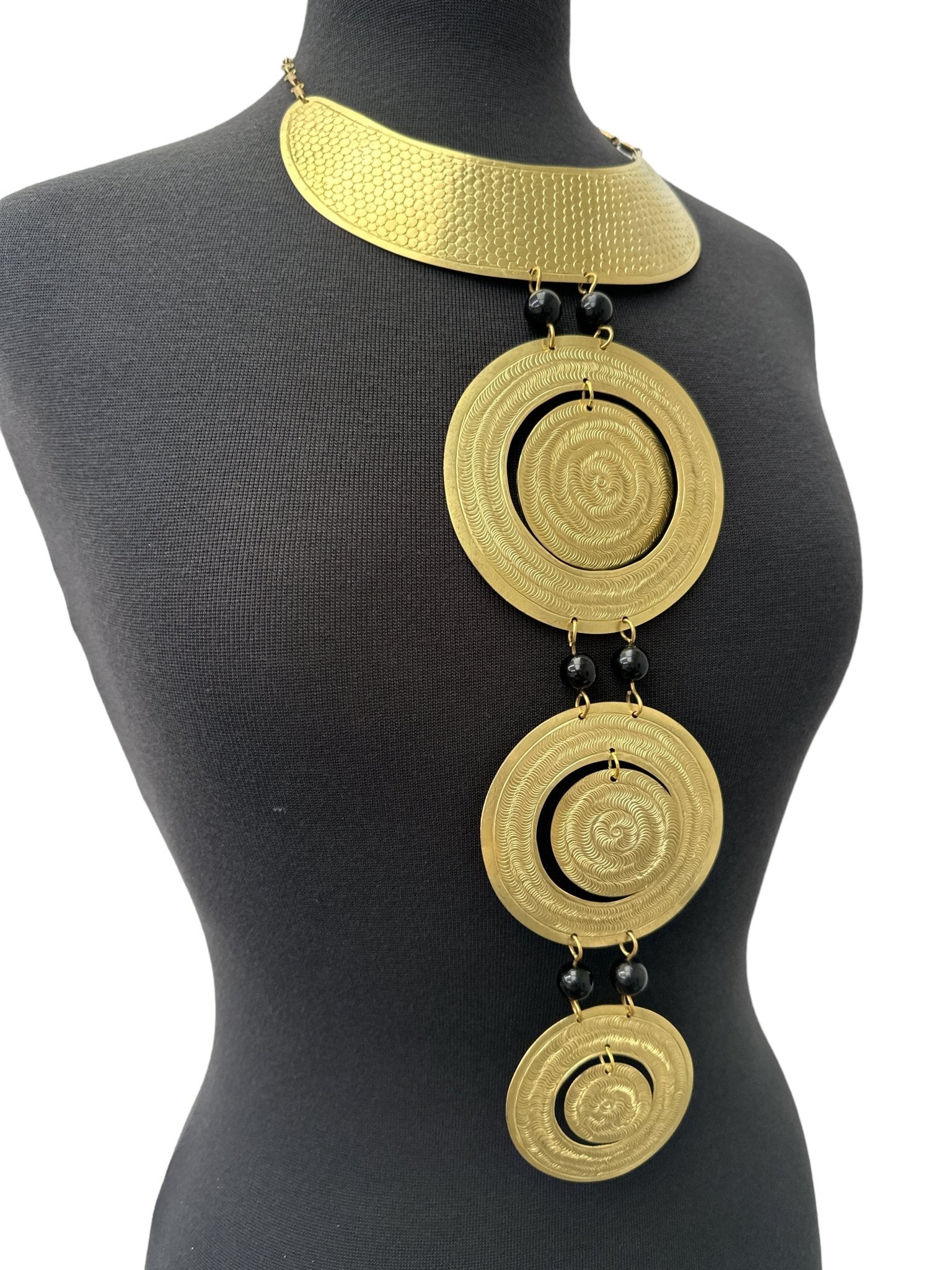 Unique Authentic African Craftsmanship Engraved Brass Statement Pendant Necklace - Fatisha Boutique