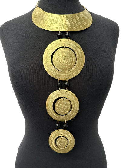Unique Authentic African Craftsmanship Engraved Brass Statement Pendant Necklace - Fatisha Boutique