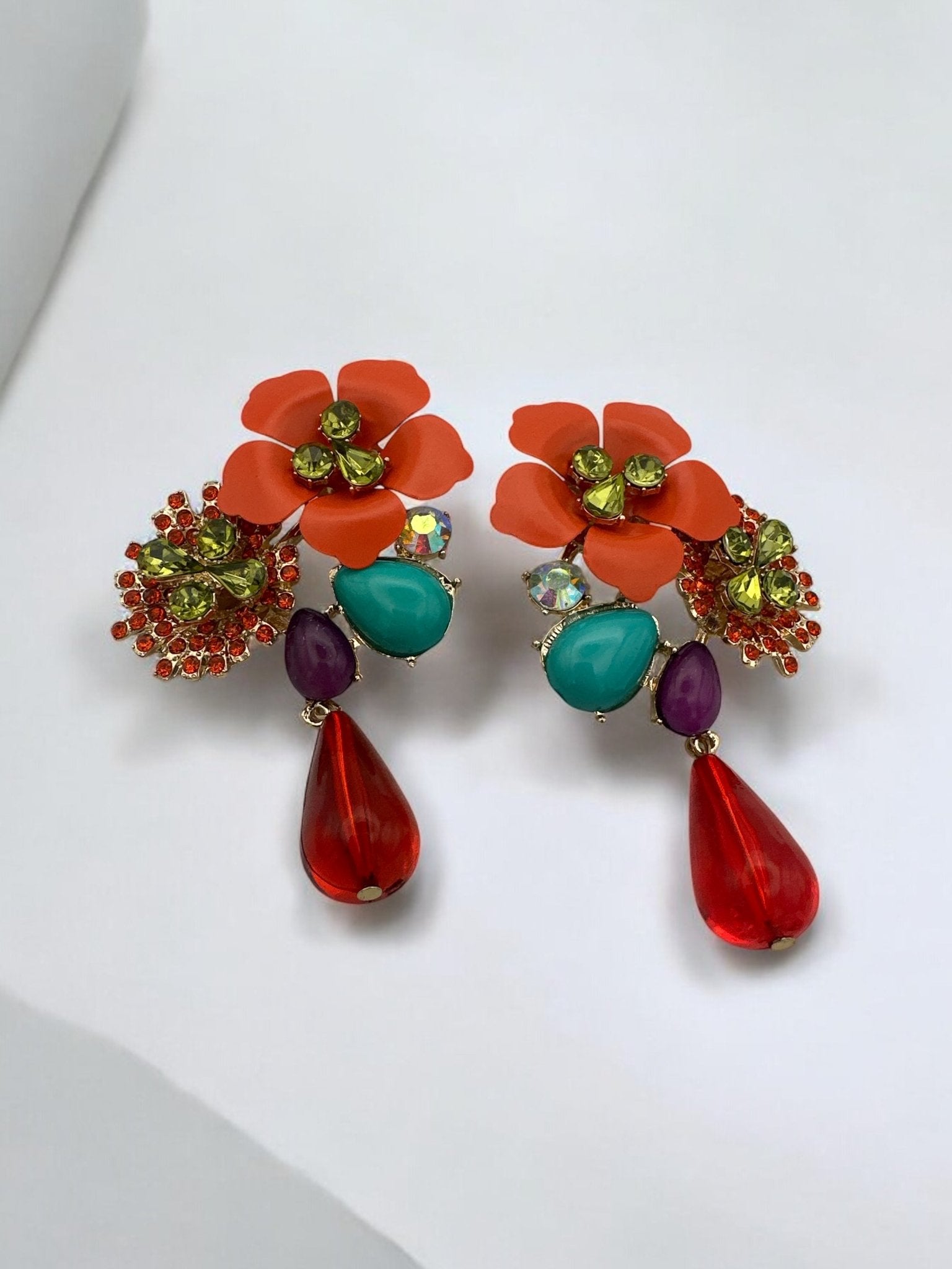 Vibrant Floral Drop Earrings with Multicolour Accents - Fatisha Boutique